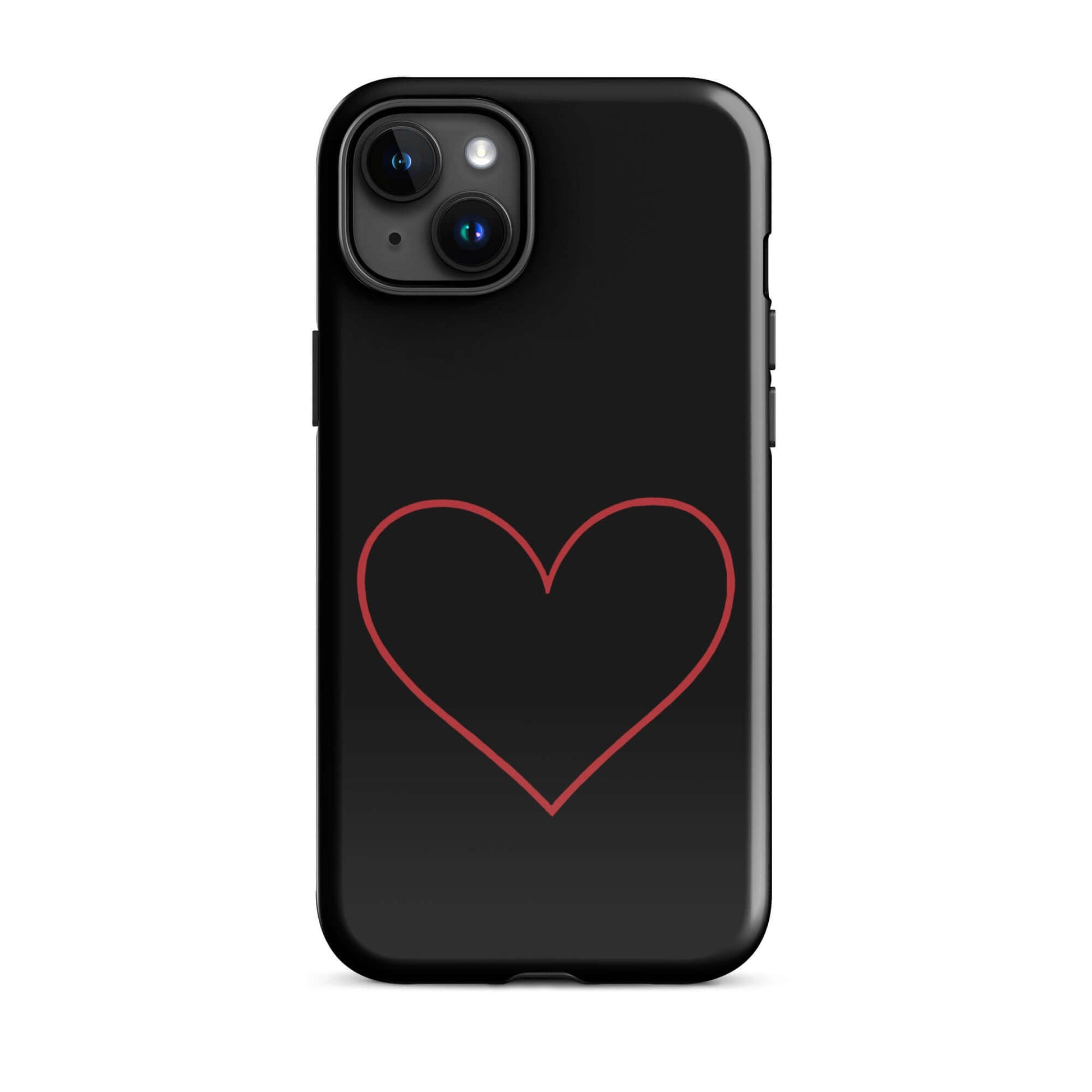 Phone Case for iPhone featuring a minimalist crimson heart design on a sleek black background.