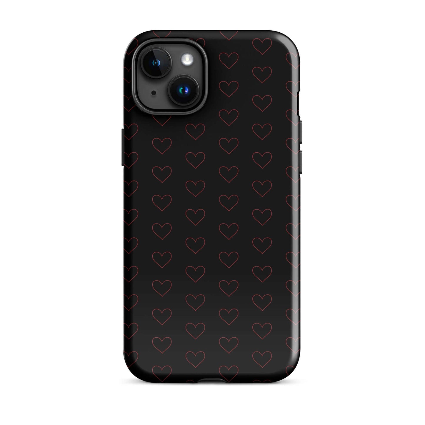 Phone Case for iPhone featuring a stylish crimson heart pattern on a sleek black background.