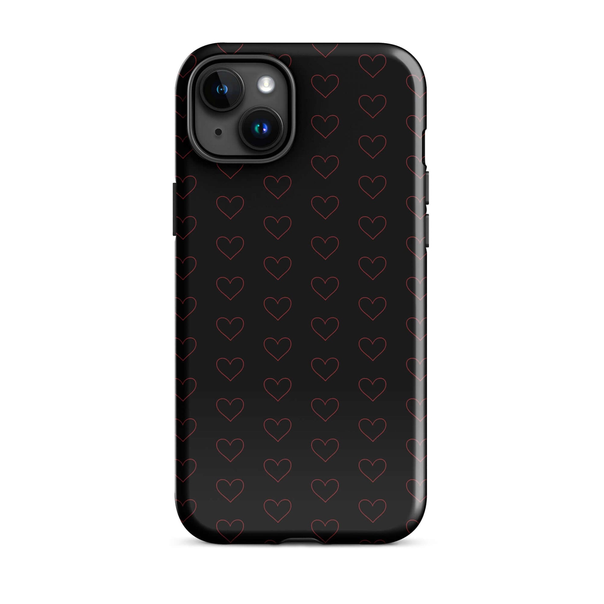 Phone Case for iPhone featuring a stylish crimson heart pattern on a sleek black background.