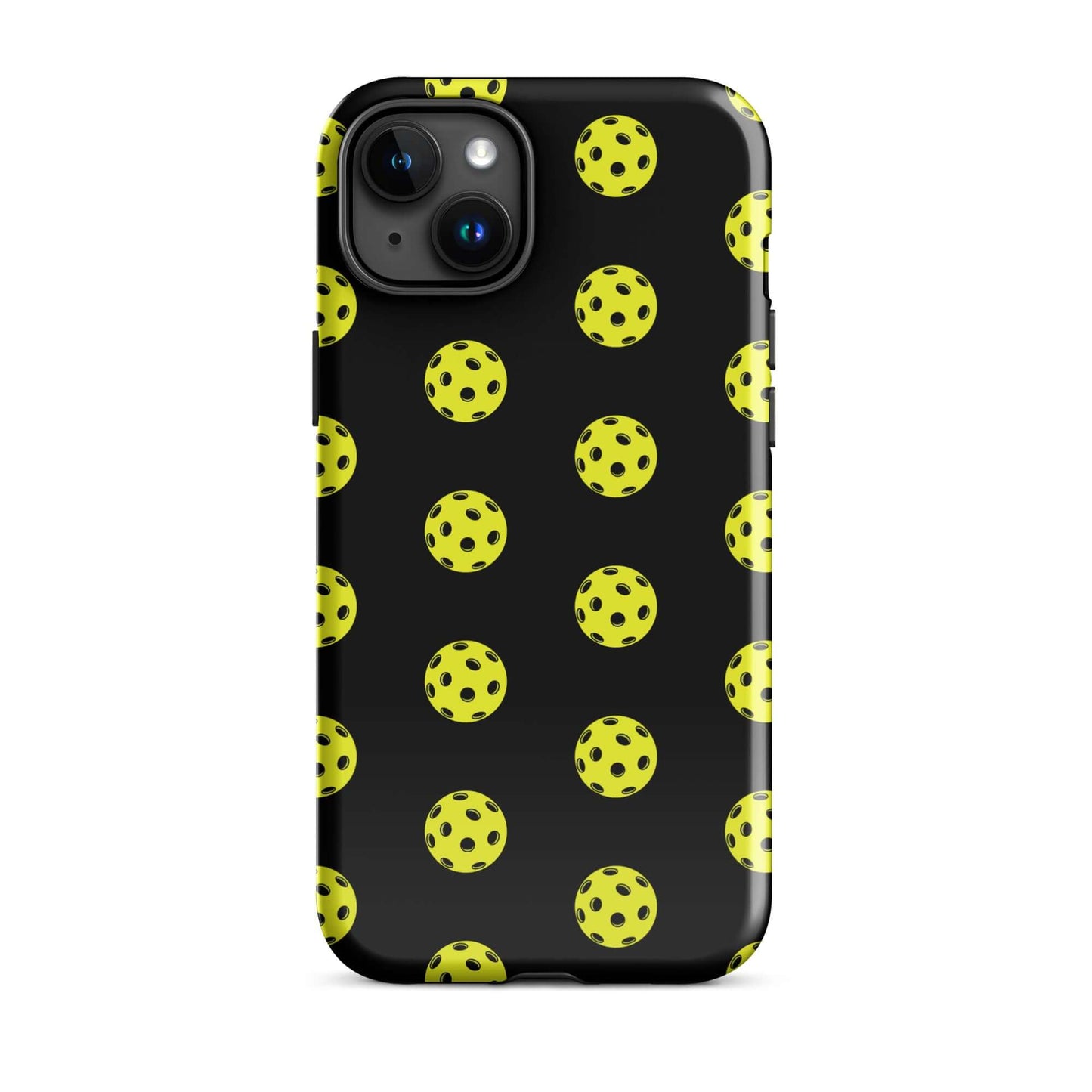 Phone Case featuring a playful pickleball pattern on a sleek black background.