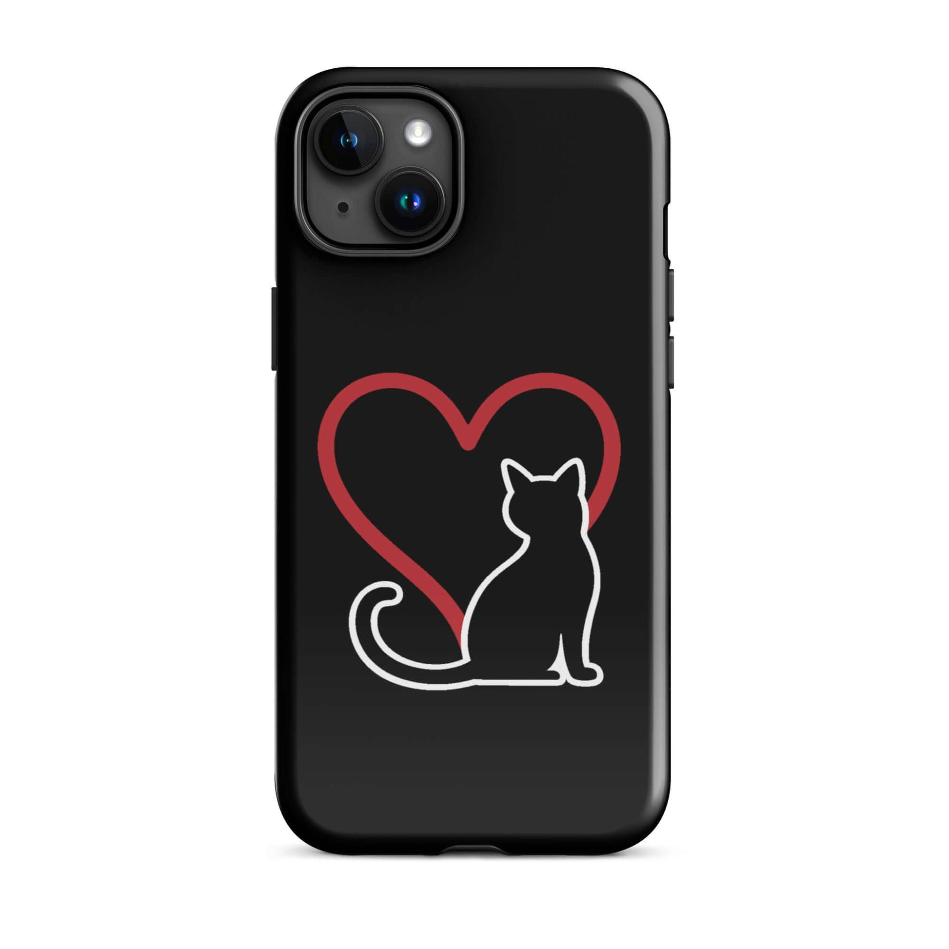 Phone Case for iPhone featuring a minimalist cat design and red heart, perfect for cat lovers.