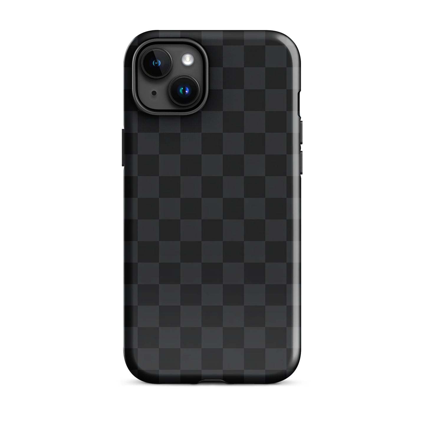 Phone Case for iPhone with black and charcoal checkered design, showcasing sleek and modern style for minimalists.