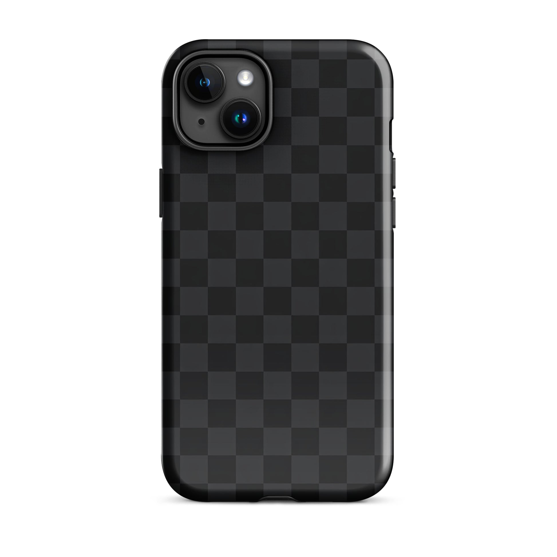 Phone Case for iPhone with black and charcoal checkered design, showcasing sleek and modern style for minimalists.
