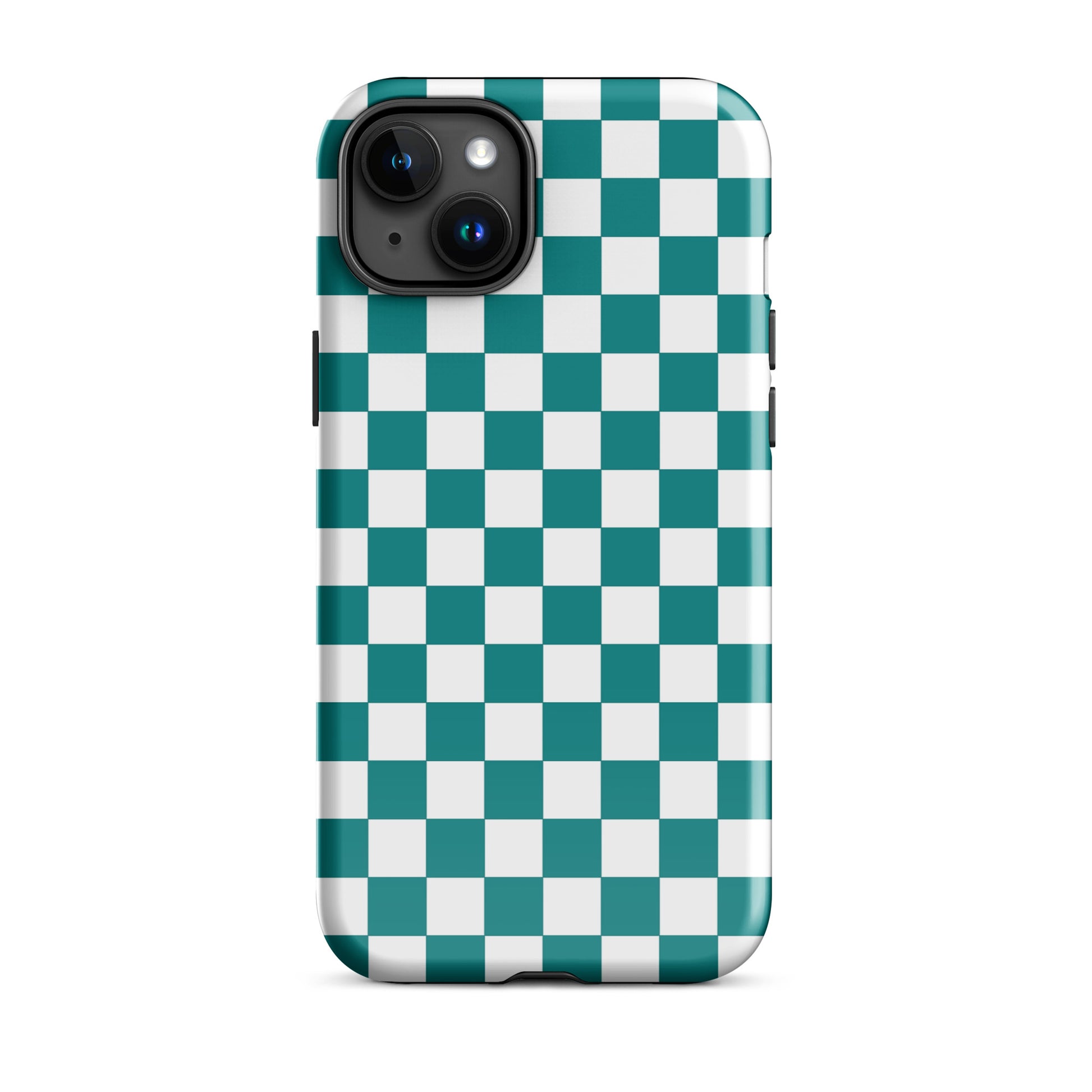 Teal and white checkered Phone Case for iPhone illustrating a playful and fashion-forward design.