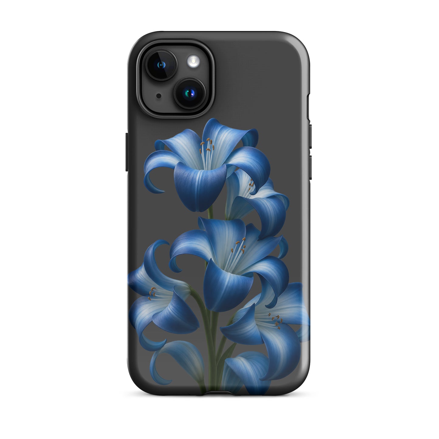 Phone Case for iPhone with Blue Lily Bloom Art on a Dark Background