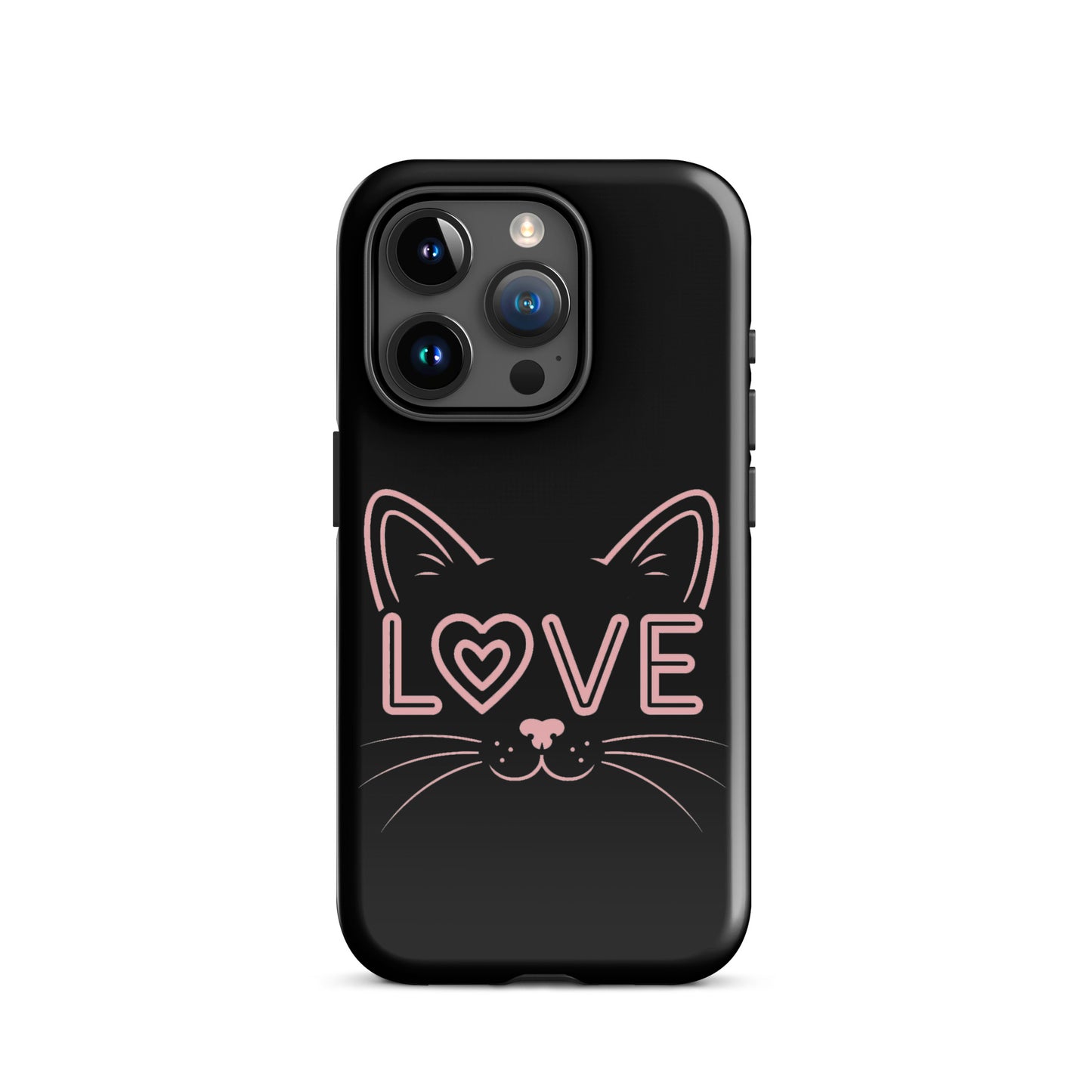 Cat Love Phone Case for iPhone featuring minimalist cat face and love design.