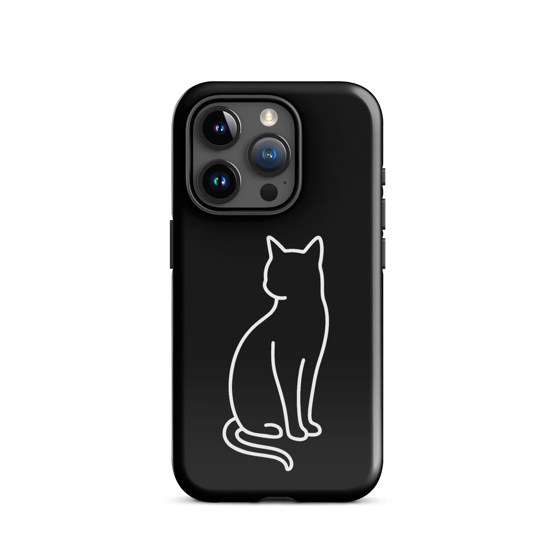 Phone Case for iPhone featuring a minimalist outline of a sitting cat, perfect for pet lovers.