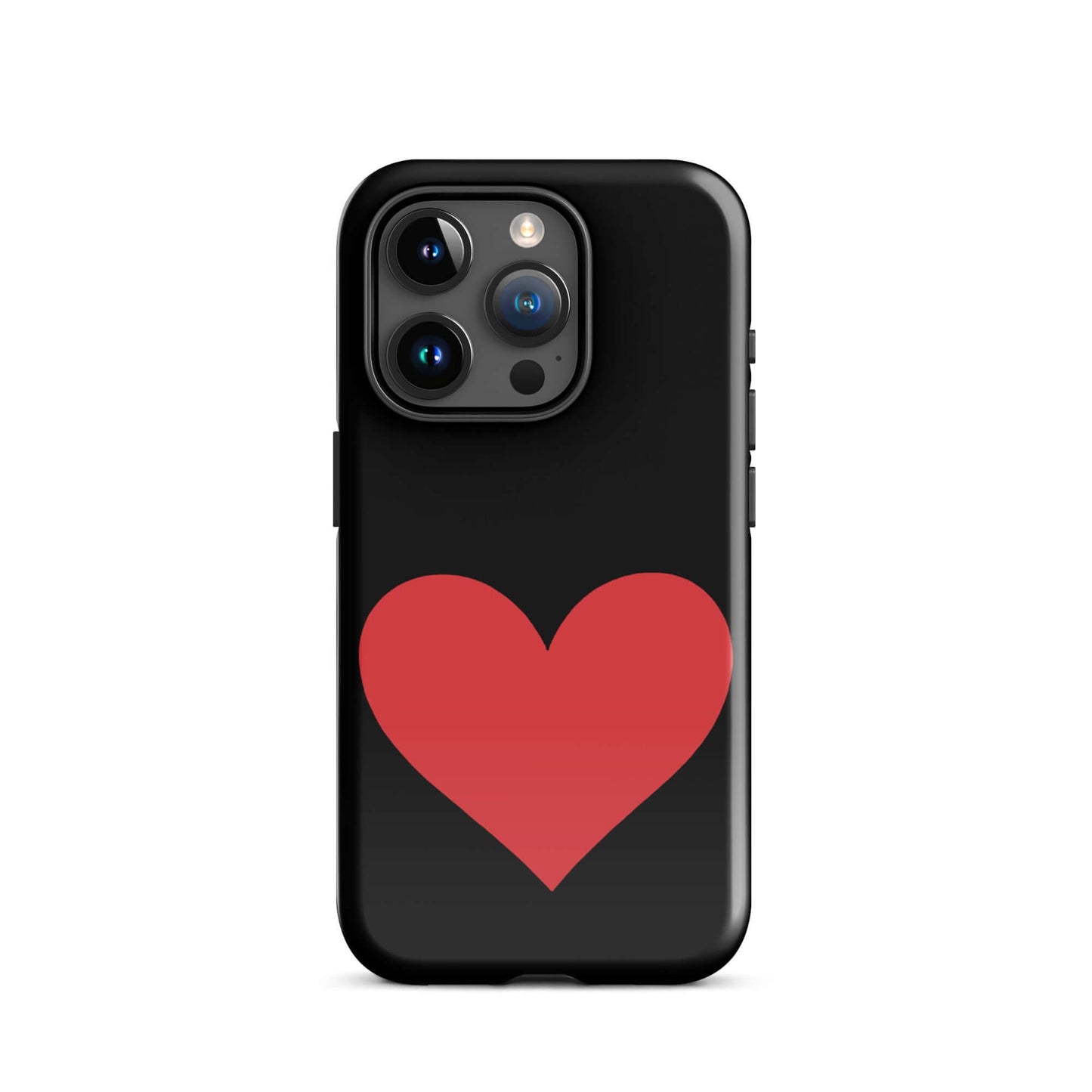 Phone Case for iPhone featuring a bold red heart design on a black background.