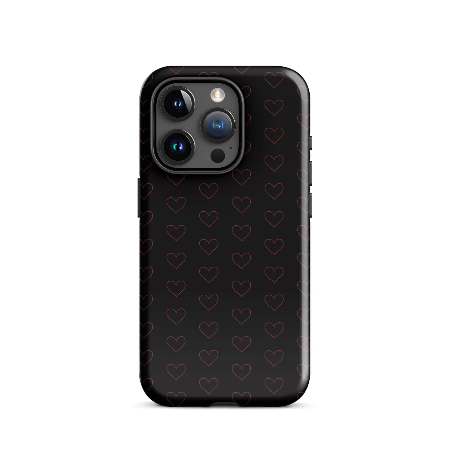 Phone Case for iPhone featuring a stylish crimson heart pattern on a sleek black background.