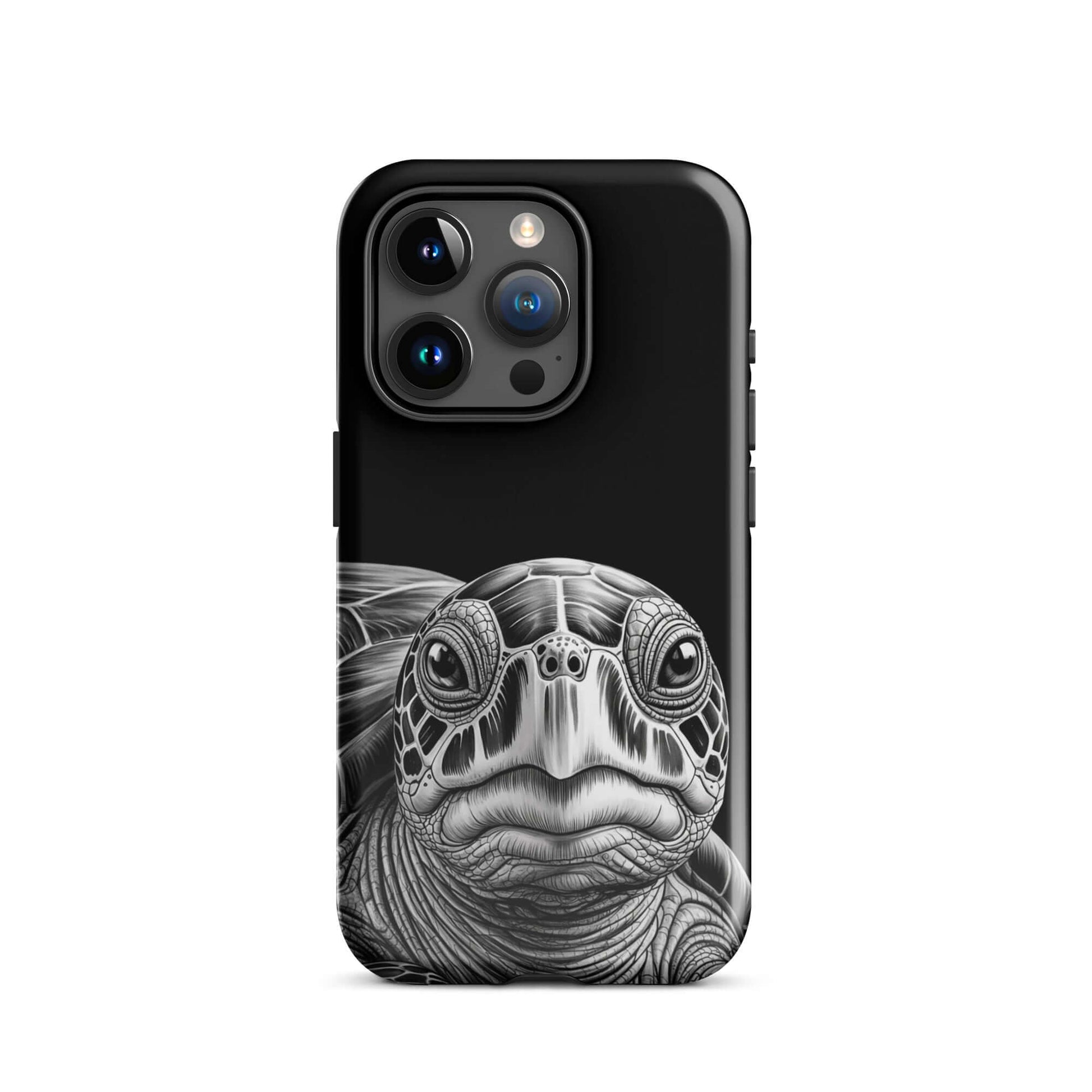 Phone Case featuring ancient sea turtle art, hyper-realistic design, black-and-white, protective and stylish for iPhone.