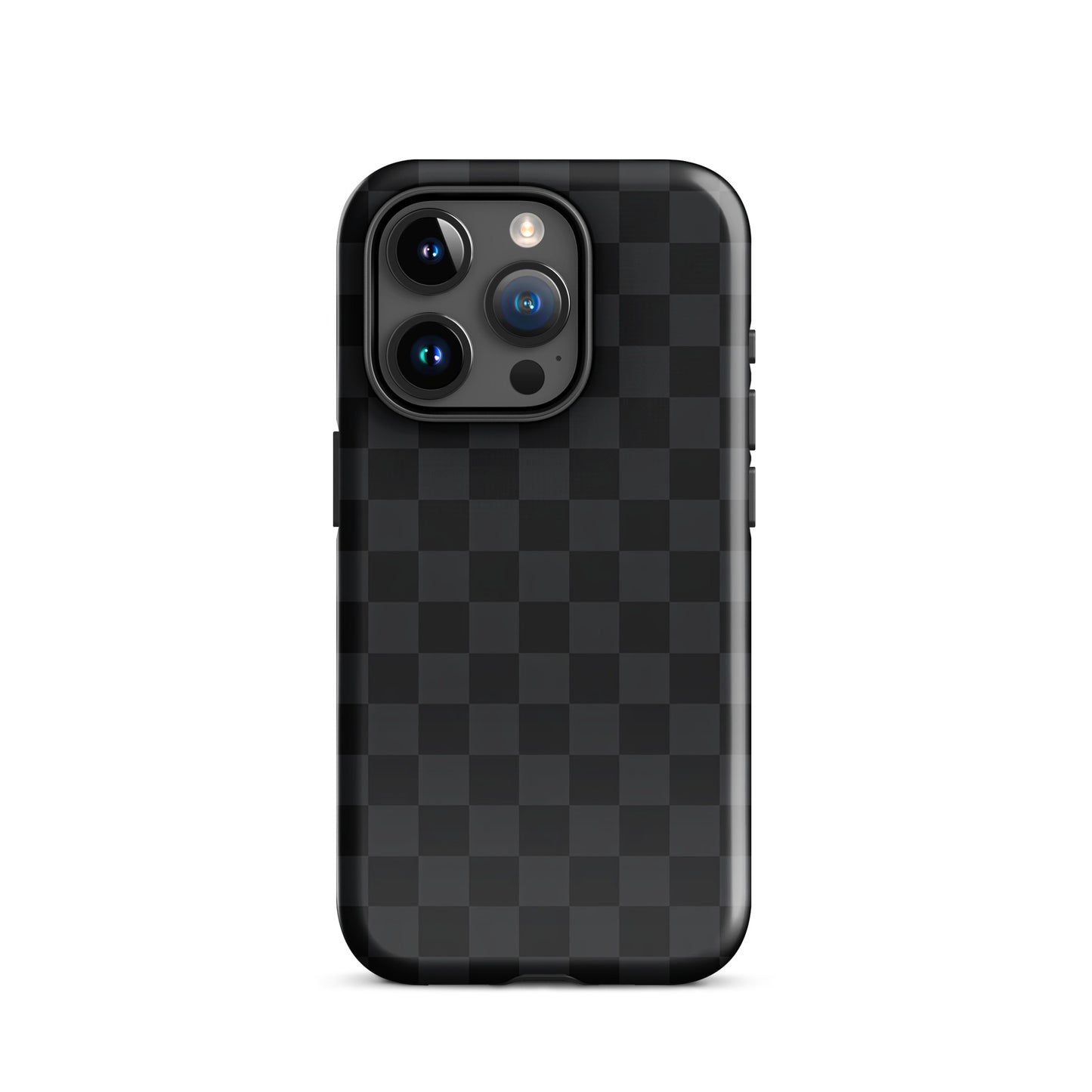 Phone Case for iPhone with black and charcoal checkered design, modern and sophisticated, perfect for minimalists.