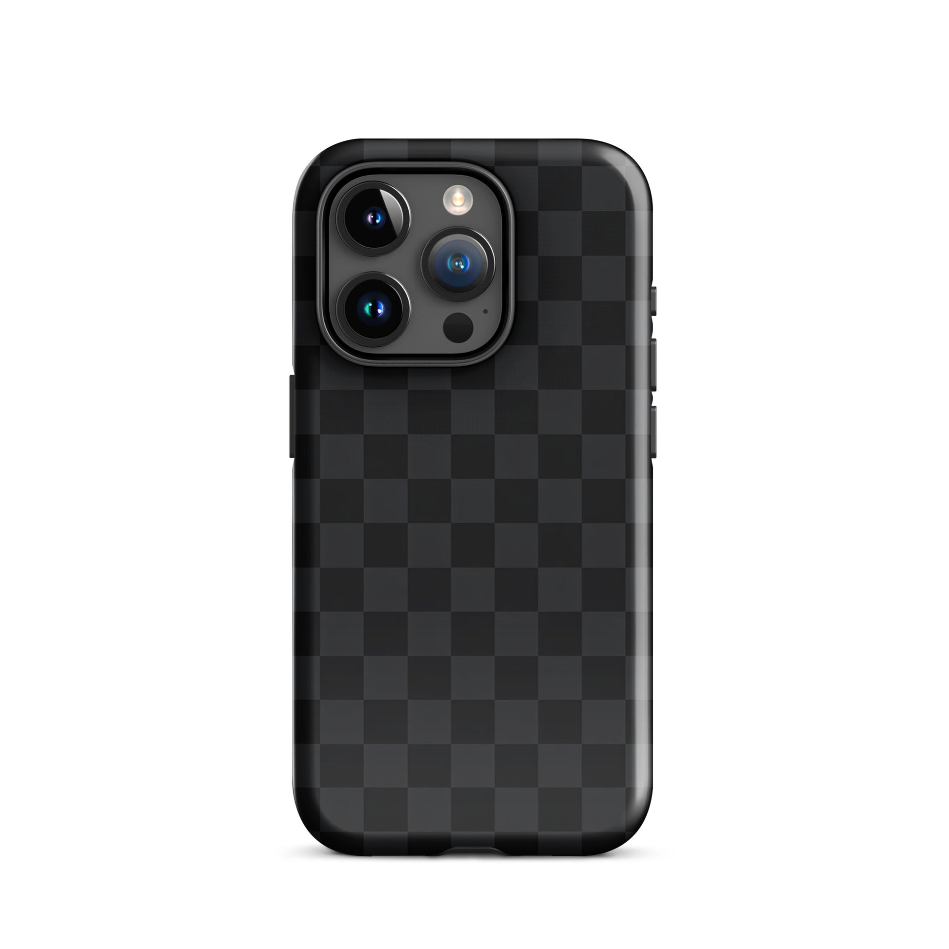 Phone Case for iPhone with black and charcoal checkered design, modern and sophisticated, perfect for minimalists.