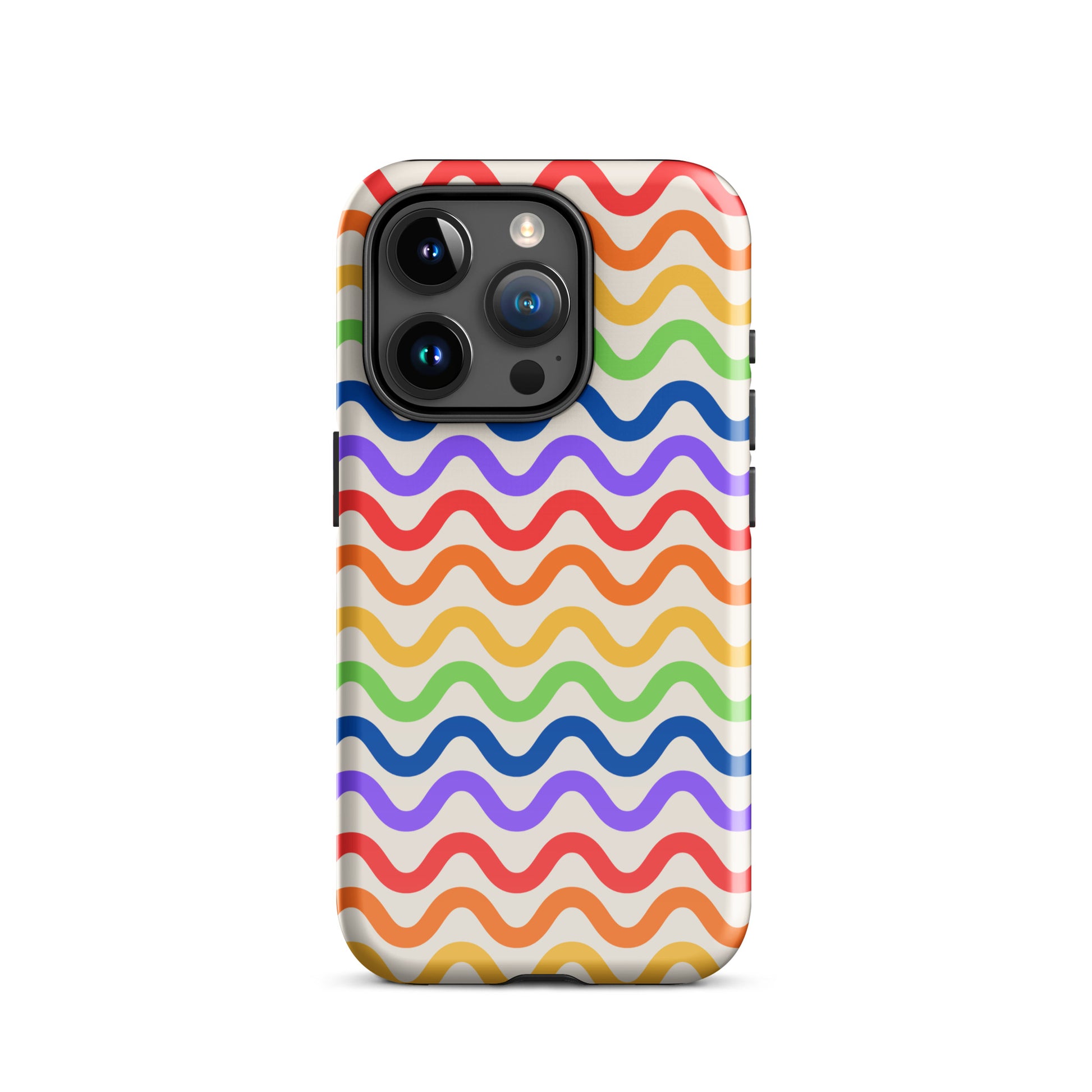 Wavy Rainbow Groove Phone Case for iPhone with vibrant pattern and tough protection.