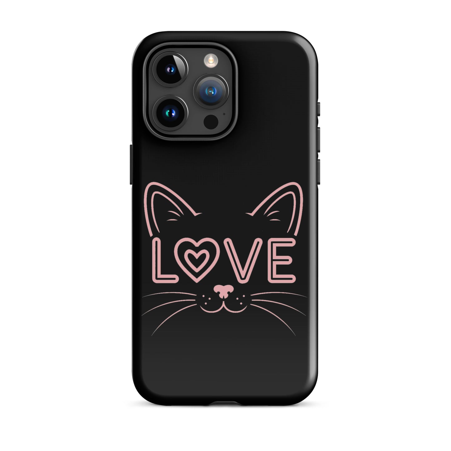 Cat Love phone case featuring minimalist cat face design with love accent, perfect for feline enthusiasts.