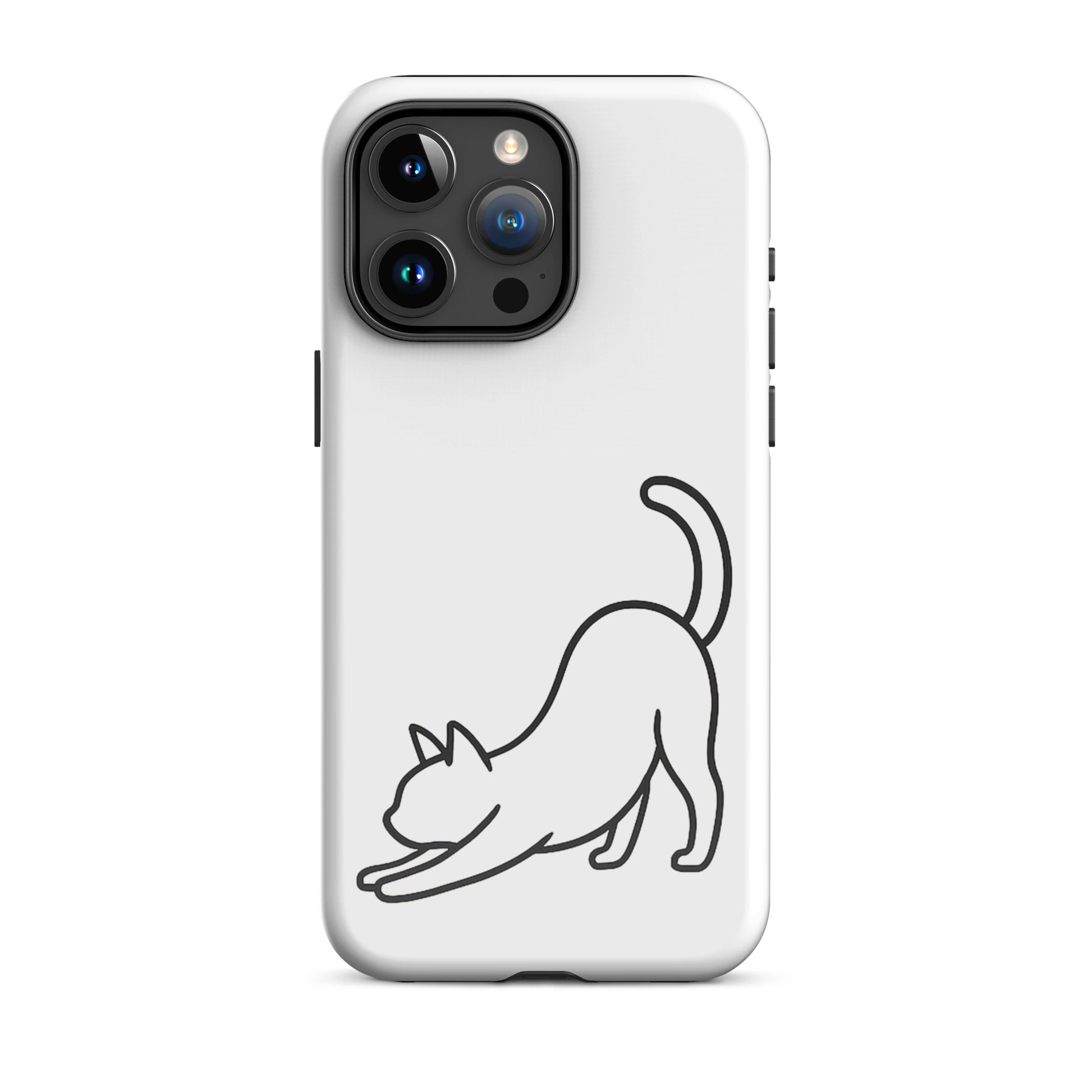 Phone Case featuring a minimalist stretching cat design, offering dual-layer protection for your device.