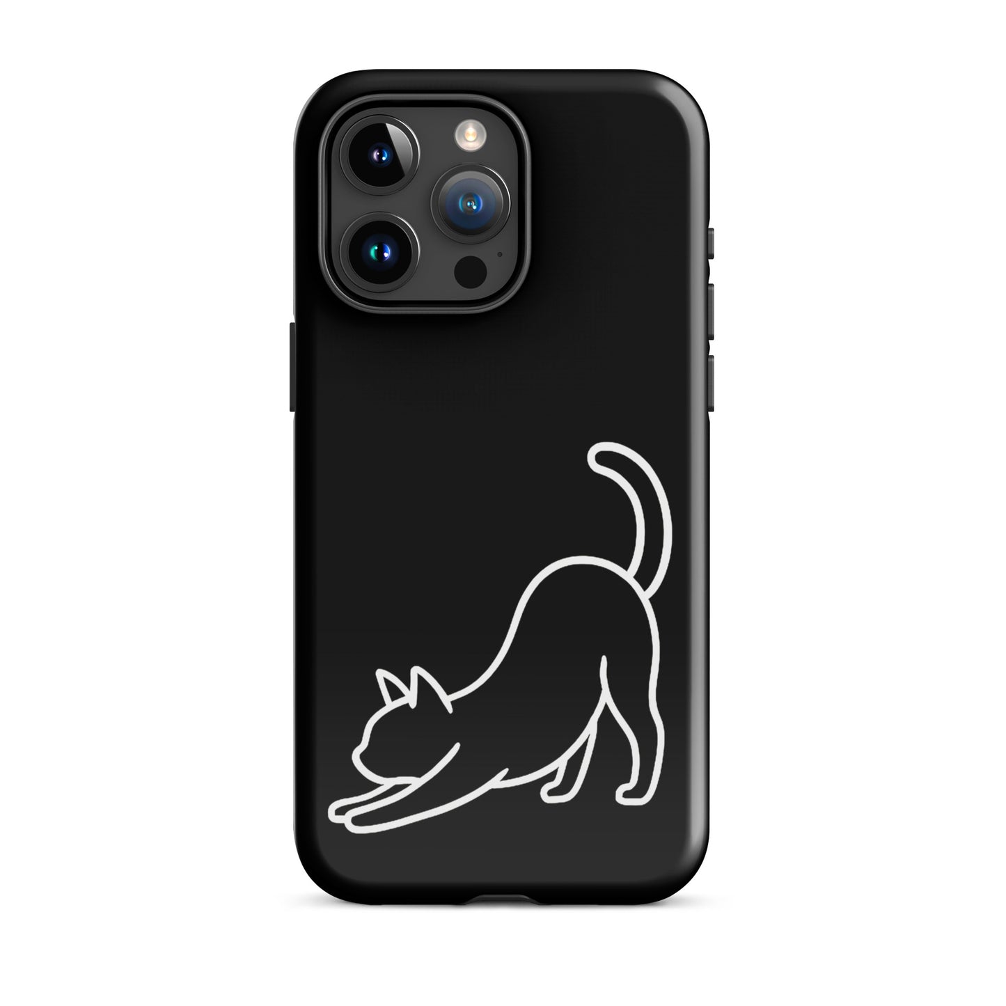 Phone Case with minimalist stretching cat design, offering dual-layer protection and sleek aesthetics.