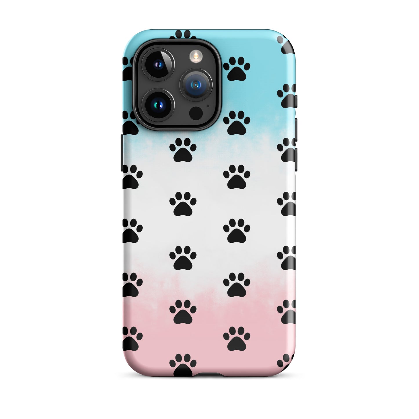 Phone Case for iPhone featuring a playful paw print pattern in black and pastel colors.
