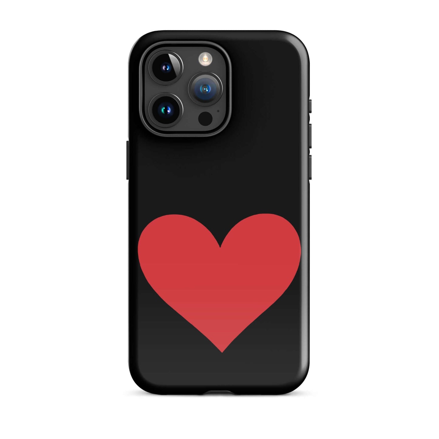 Phone Case for iPhone featuring a vibrant red heart design on a black background.
