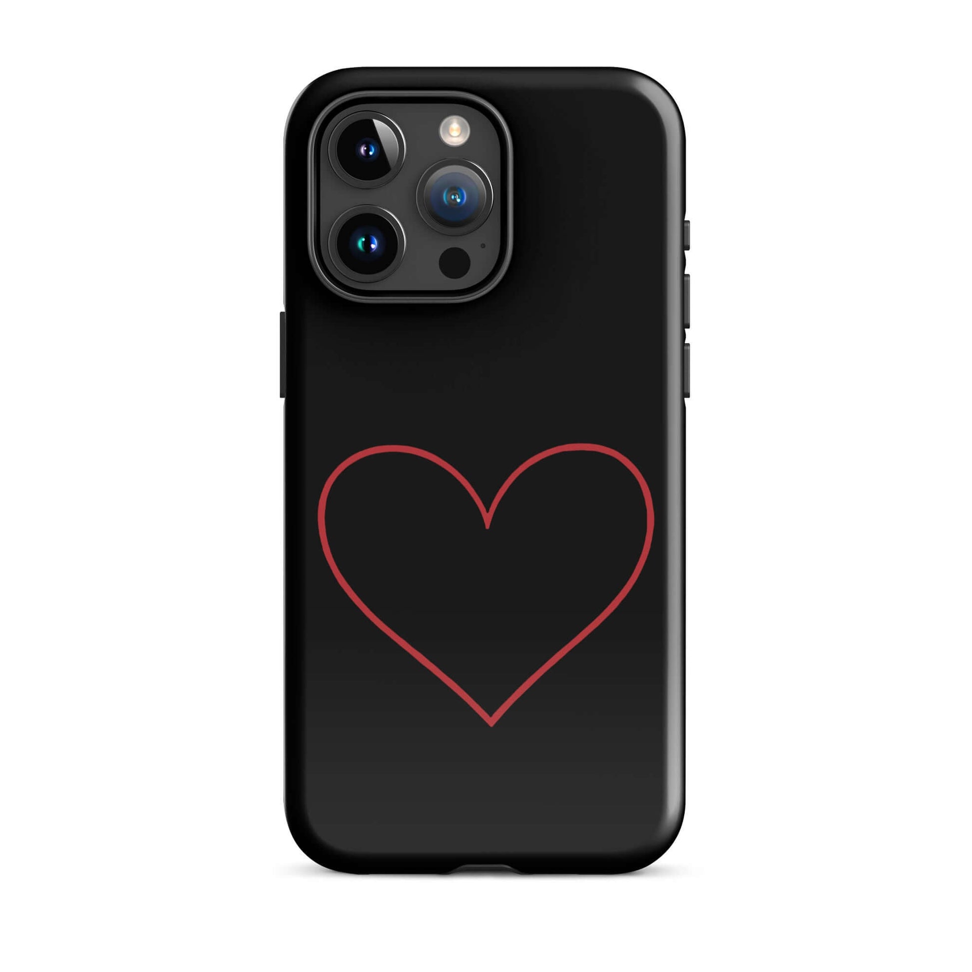 Phone Case featuring a minimalist crimson heart design on a sleek black background.