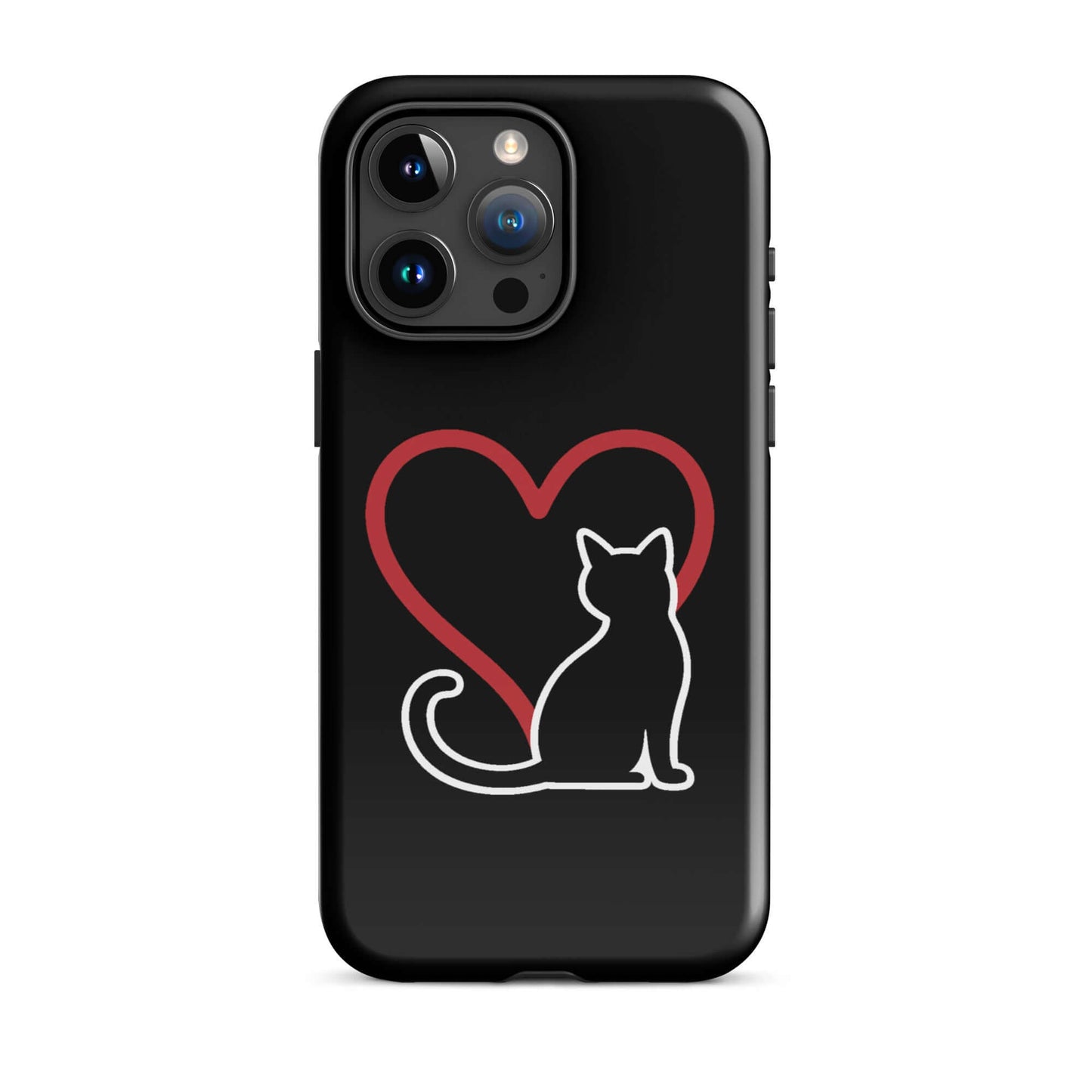 Phone Case featuring a minimalist black cat outline beside a red heart on a sleek background.