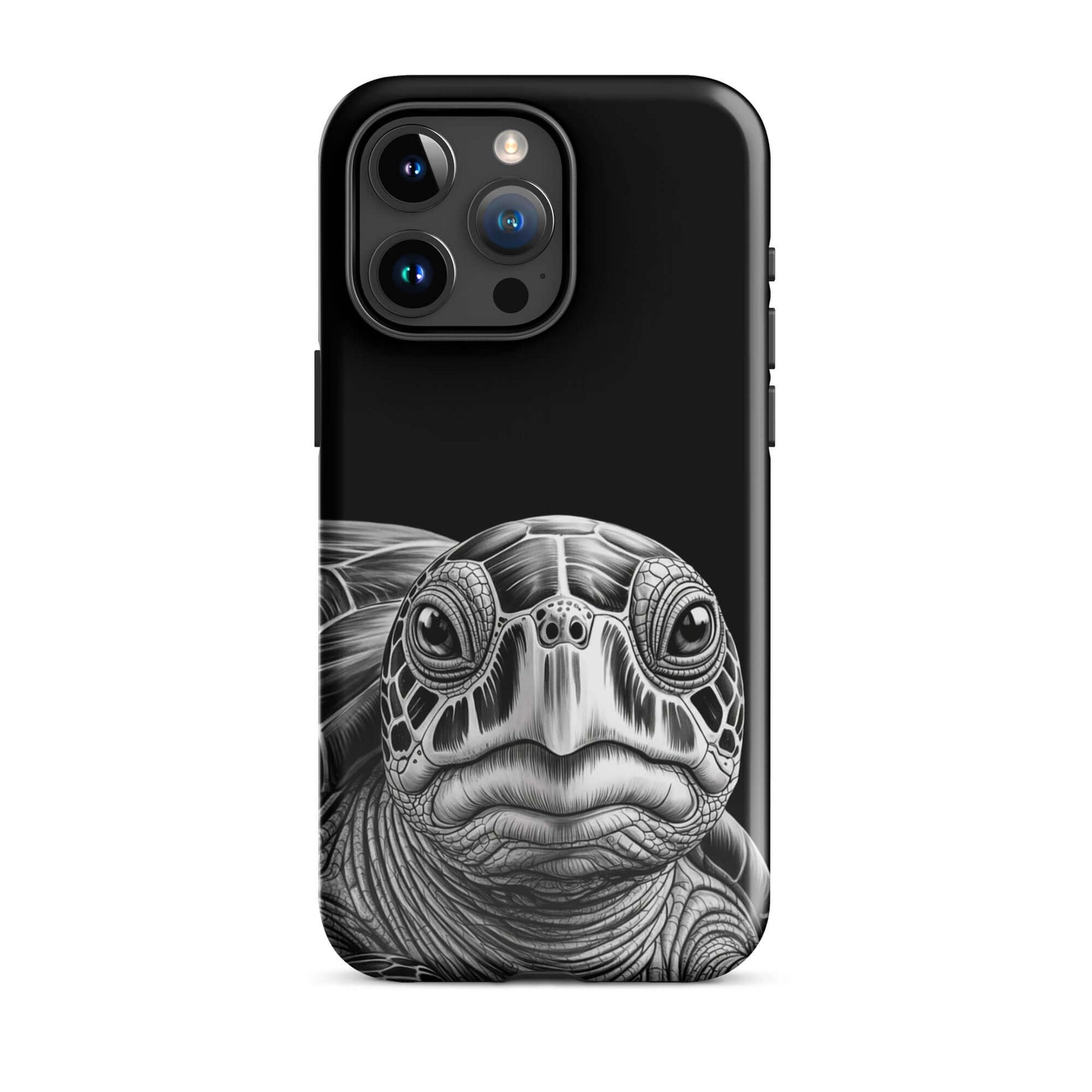 Phone Case featuring detailed pencil sketch of ancient sea turtle, combining art and protection for iPhone with timeless, luxurious design.