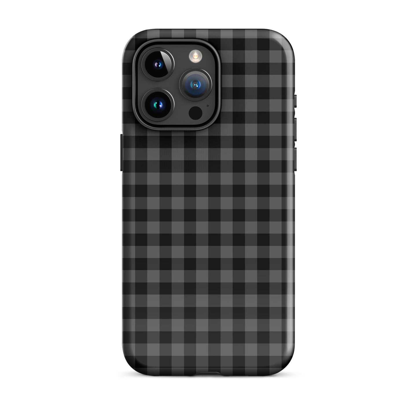 Phone Case for iPhone with black-and-charcoal gingham pattern, combining modern style with durable protection for your device.