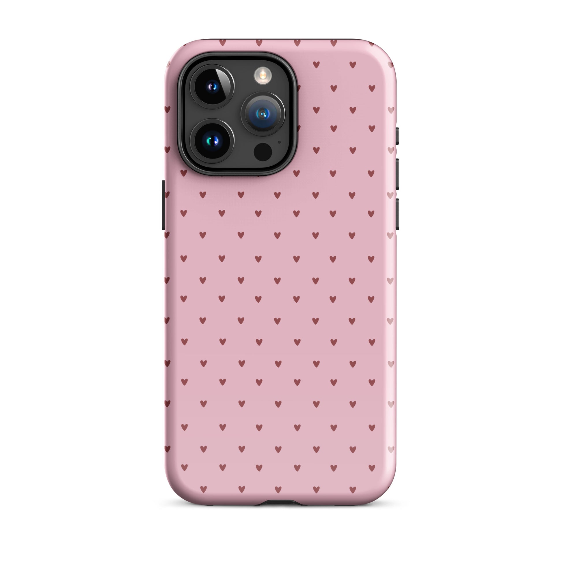 Phone Case for iPhone with Heart-Dot pattern, minimalist and stylish design on a bold pink background.
