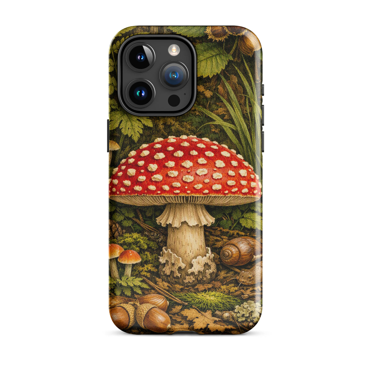 Phone Case featuring Amanita muscaria mushroom in a lush forest design.