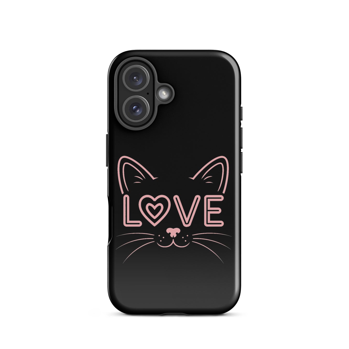Cat Love Phone Case featuring minimalist cat face outline and 'LOVE' design for iPhone.