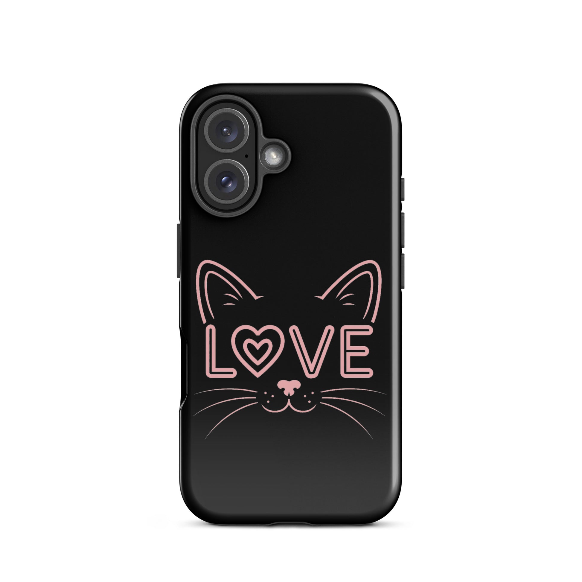 Cat Love Phone Case featuring minimalist cat face outline and 'LOVE' design for iPhone.