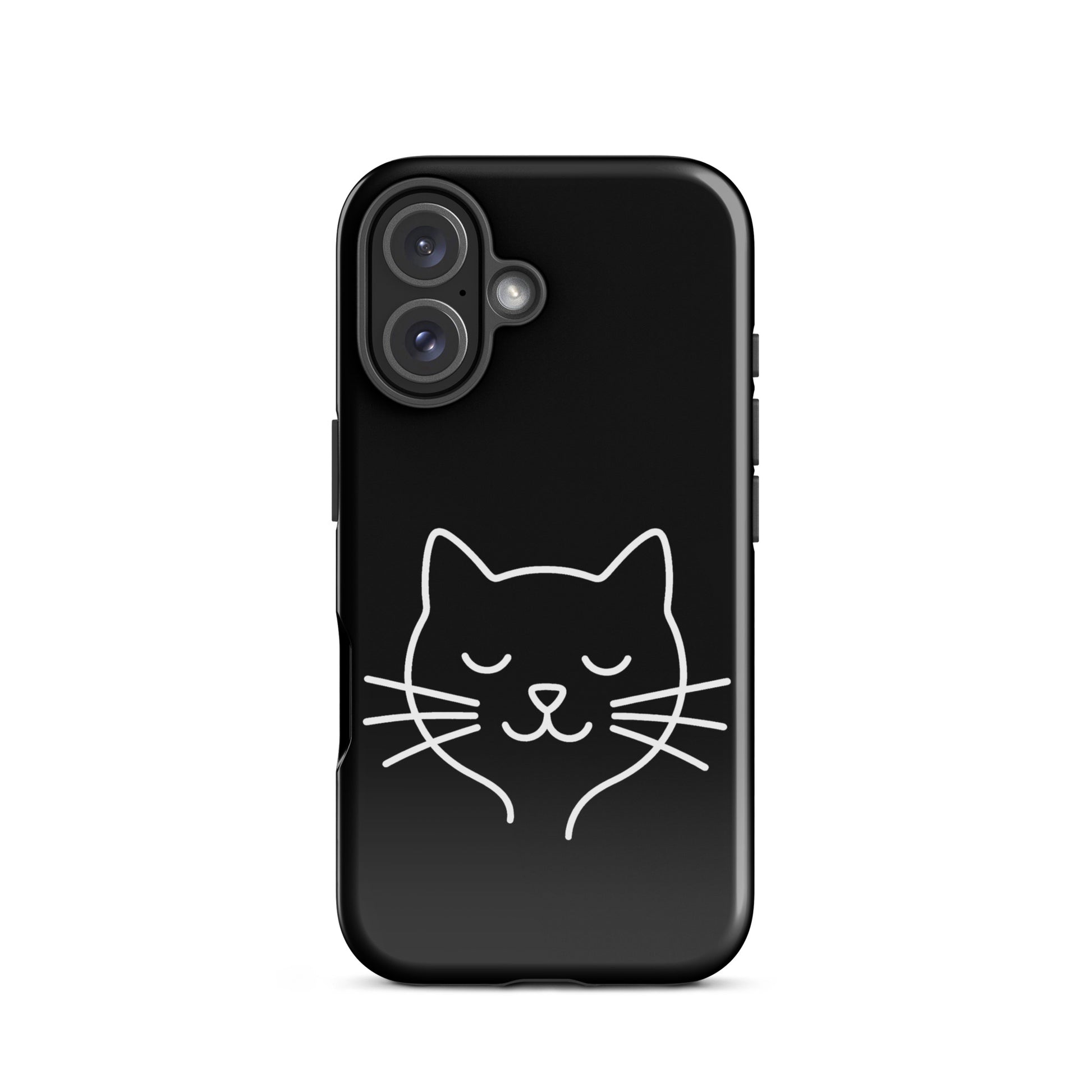 Phone Case for iPhone featuring cute minimalist cat line art design on a black background.