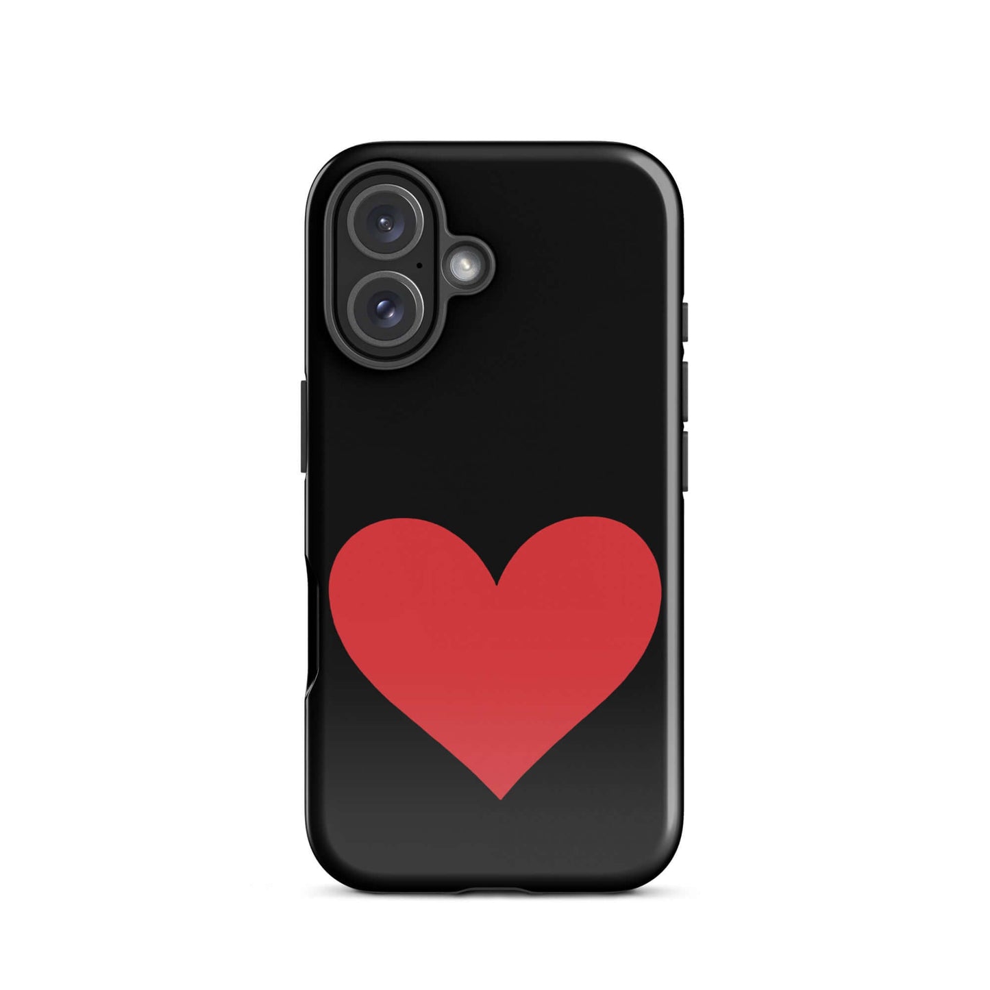 Phone Case for iPhone with a vibrant red heart design on a black background.