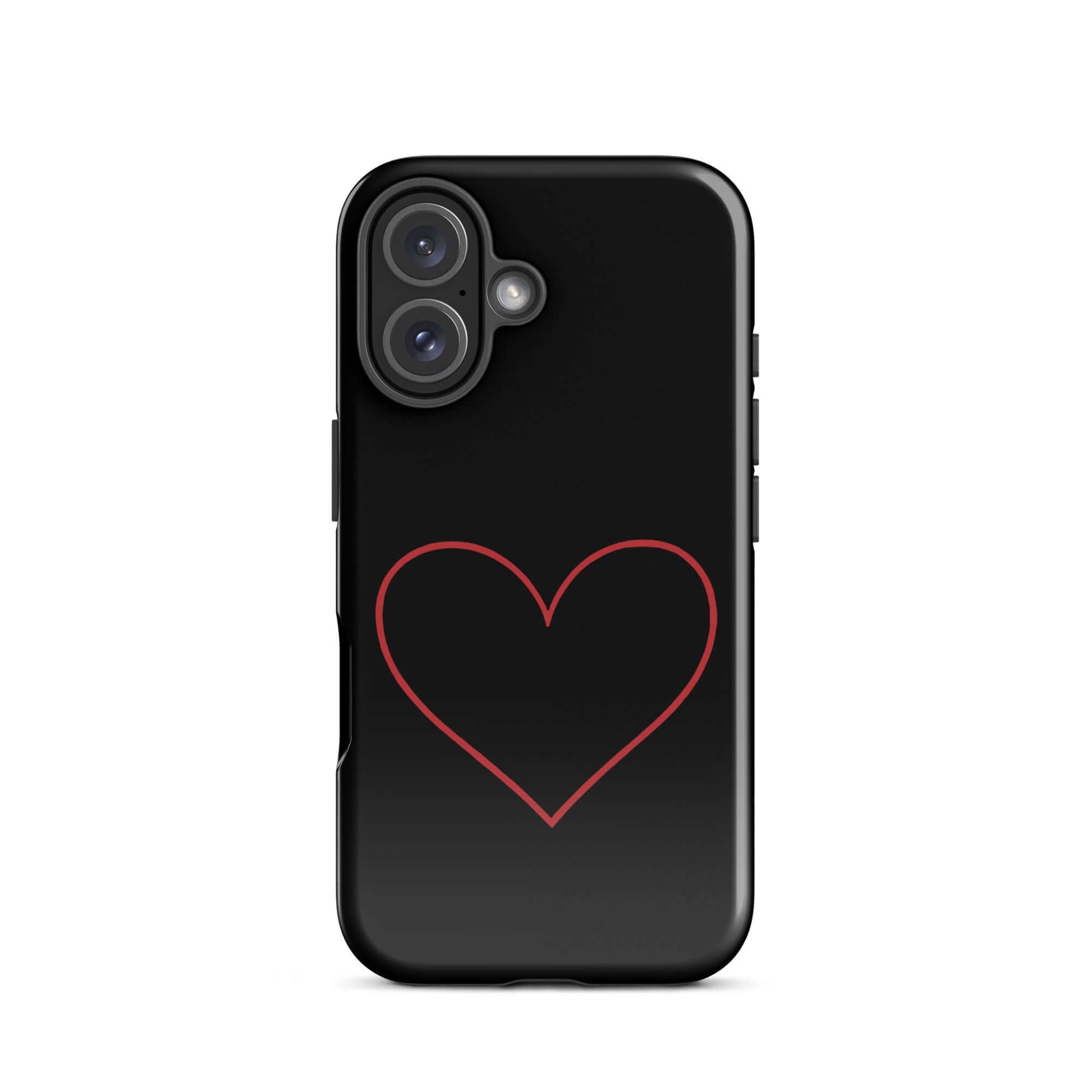 Phone Case for iPhone featuring a minimalist crimson heart design on a sleek black background.