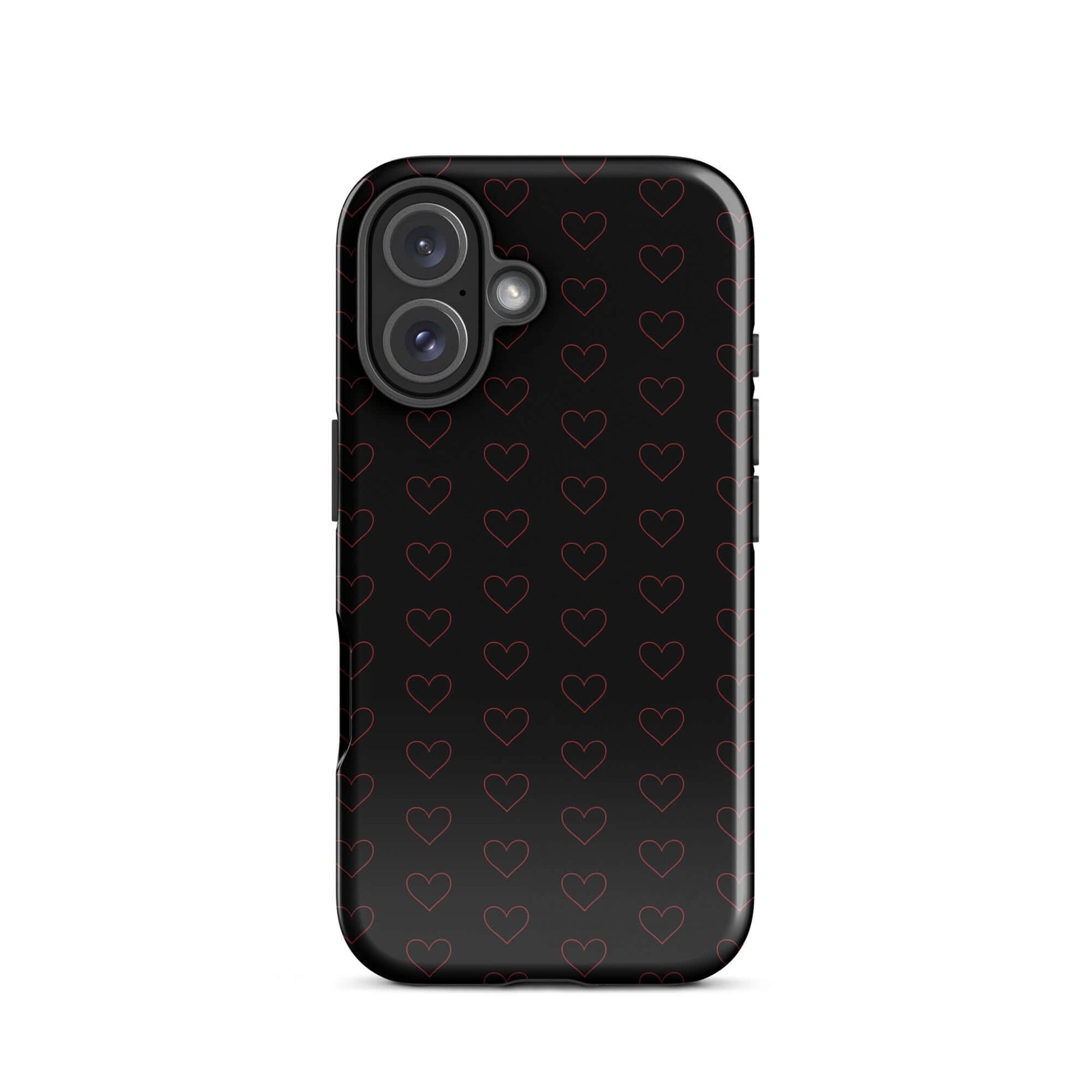 Phone Case for iPhone featuring a luxe crimson heart pattern on a black background.