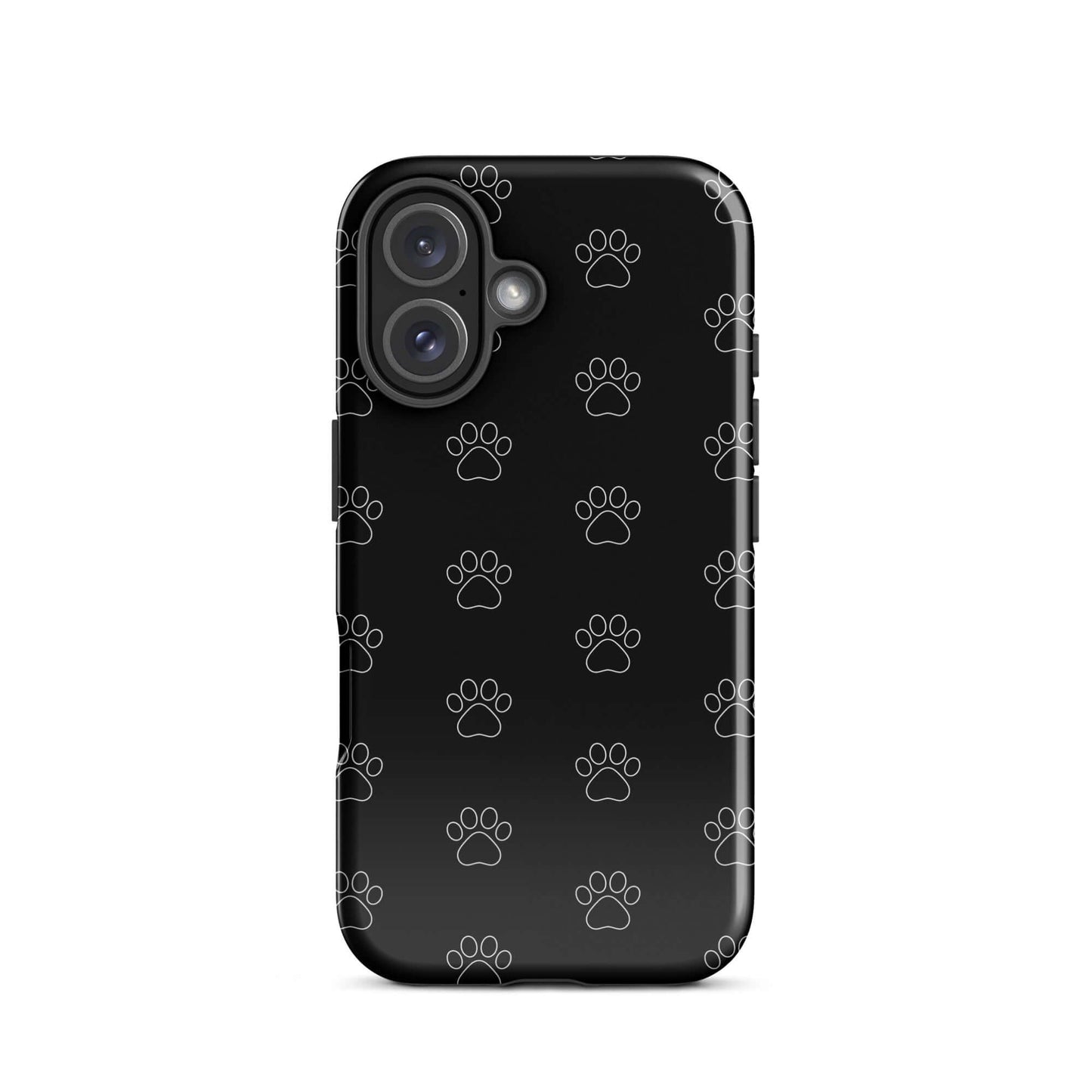 Phone Case for iPhone with playful paw print pattern in black, perfect for pet lovers.