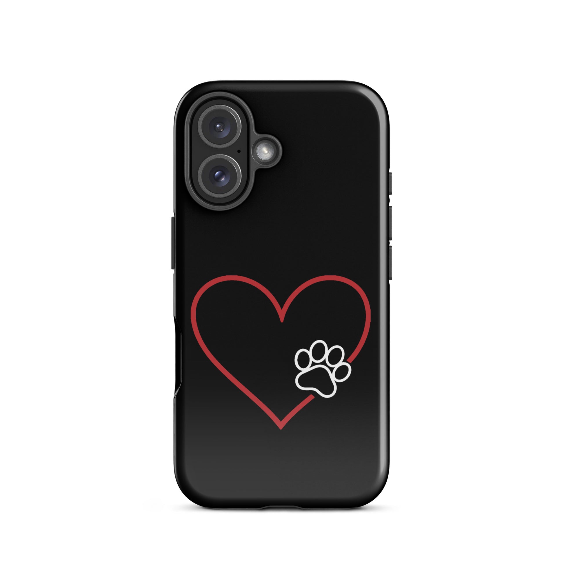 Phone Case with heart and paw print design on black background for pet lovers and tech enthusiasts.