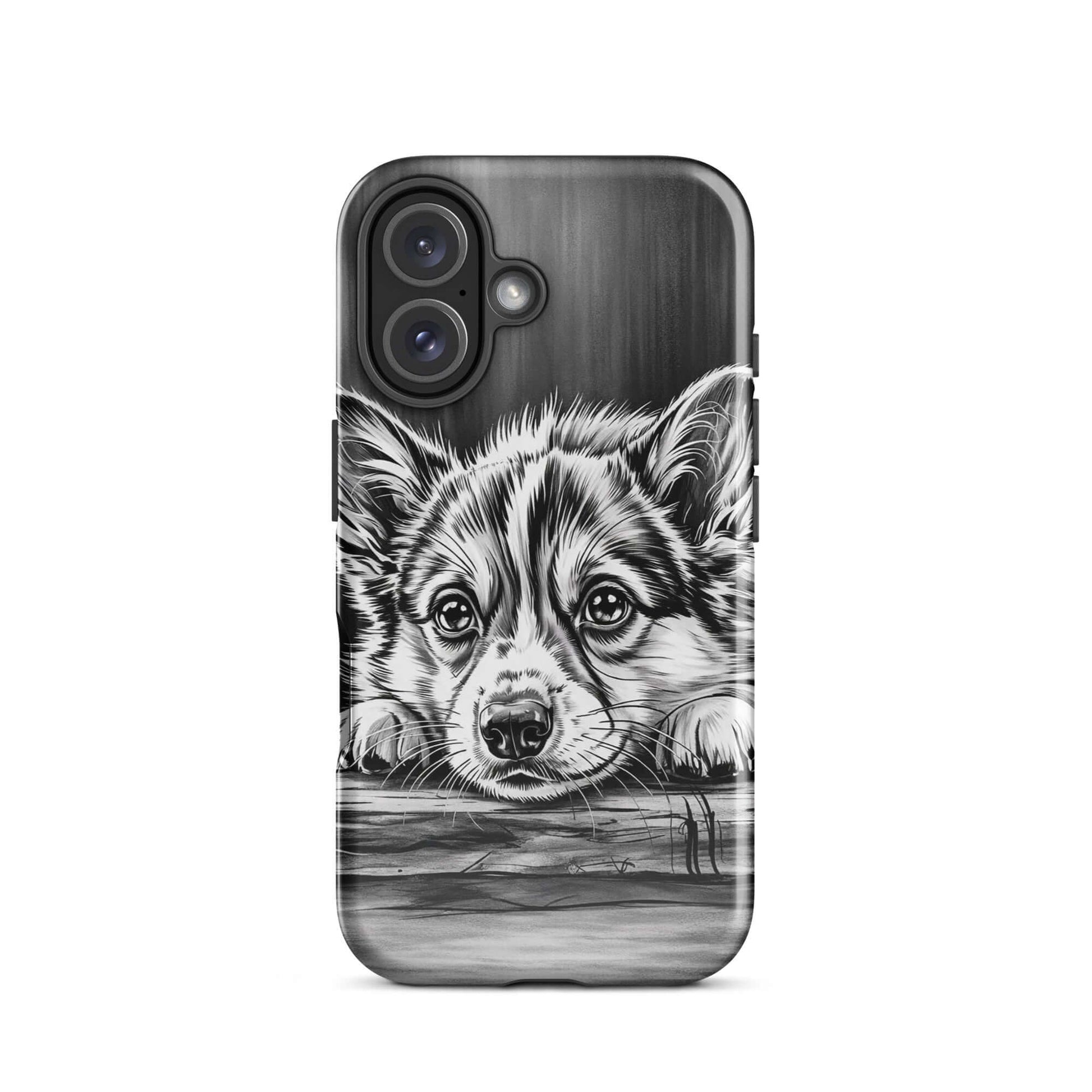 Phone Case for iPhone featuring elegant puppy art in black-and-white, offering premium protection with a timeless design.
