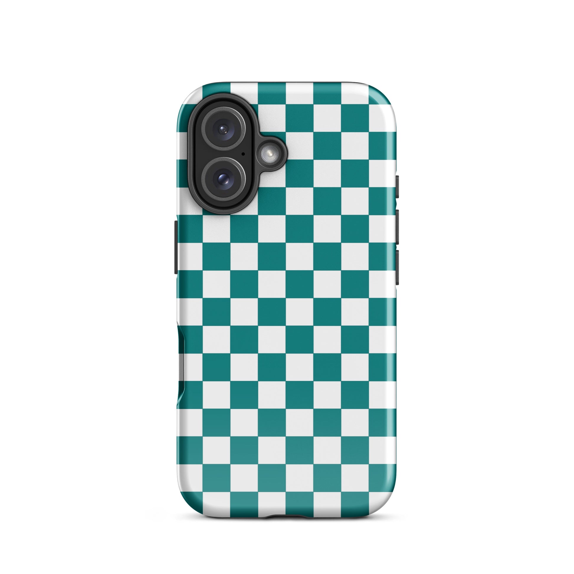 Phone Case featuring teal and white checkered design for iPhone, offering style and personality to your mobile device.