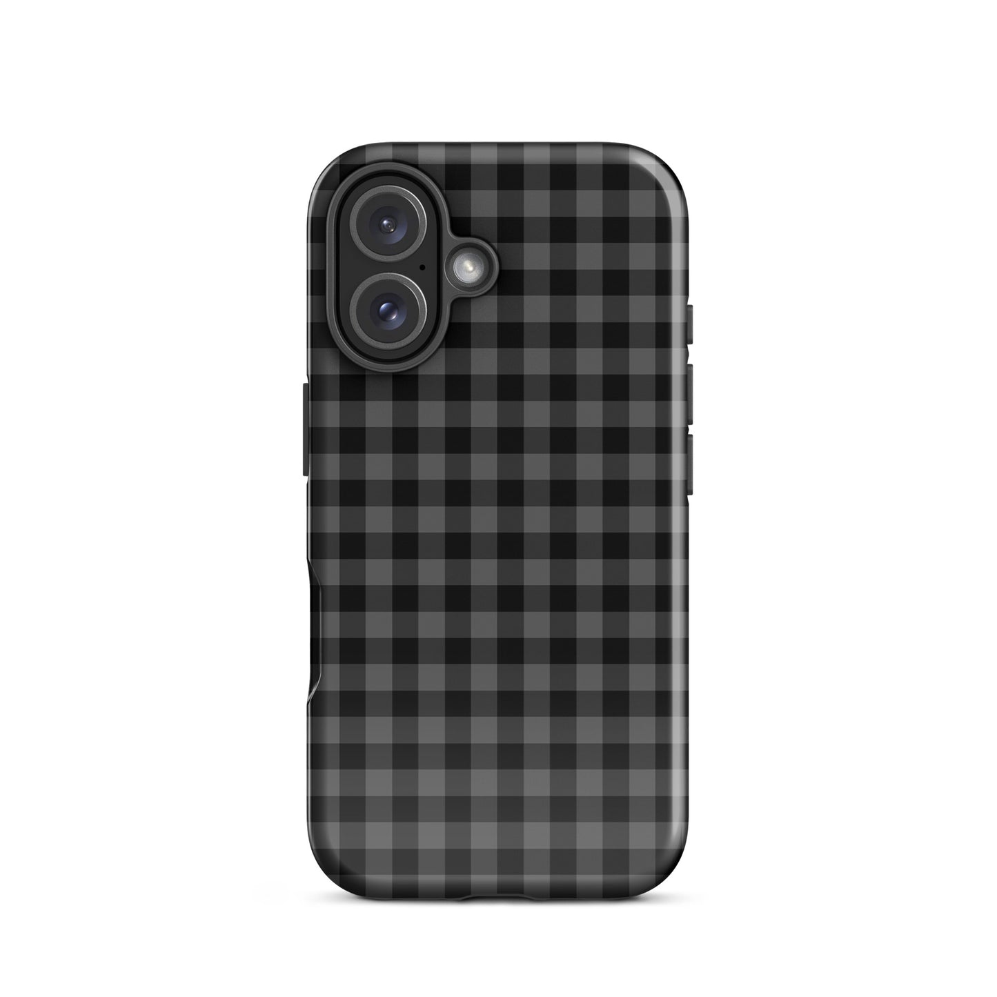Phone Case for iPhone with black and charcoal gingham pattern, combining style and protection in a durable, modern design.