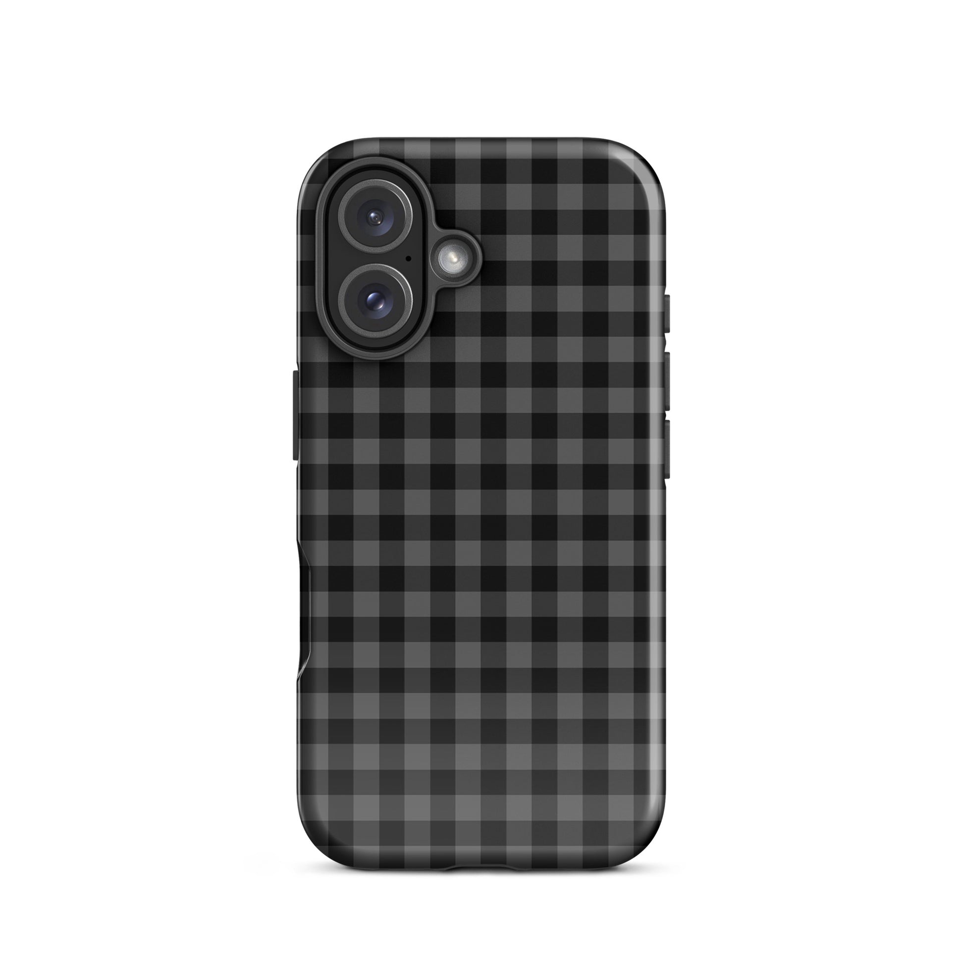 Phone Case for iPhone with black and charcoal gingham pattern, combining style and protection in a durable, modern design.