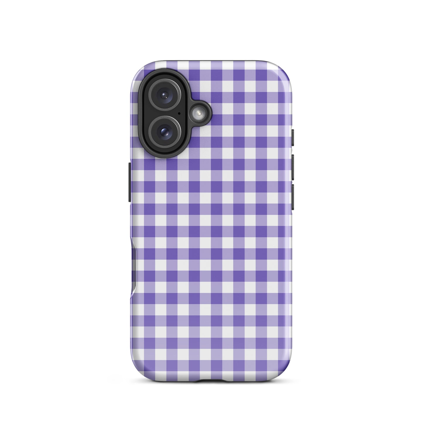 Phone Case with purple-and-white gingham pattern for iPhone, combining charm and protection with stylish design.