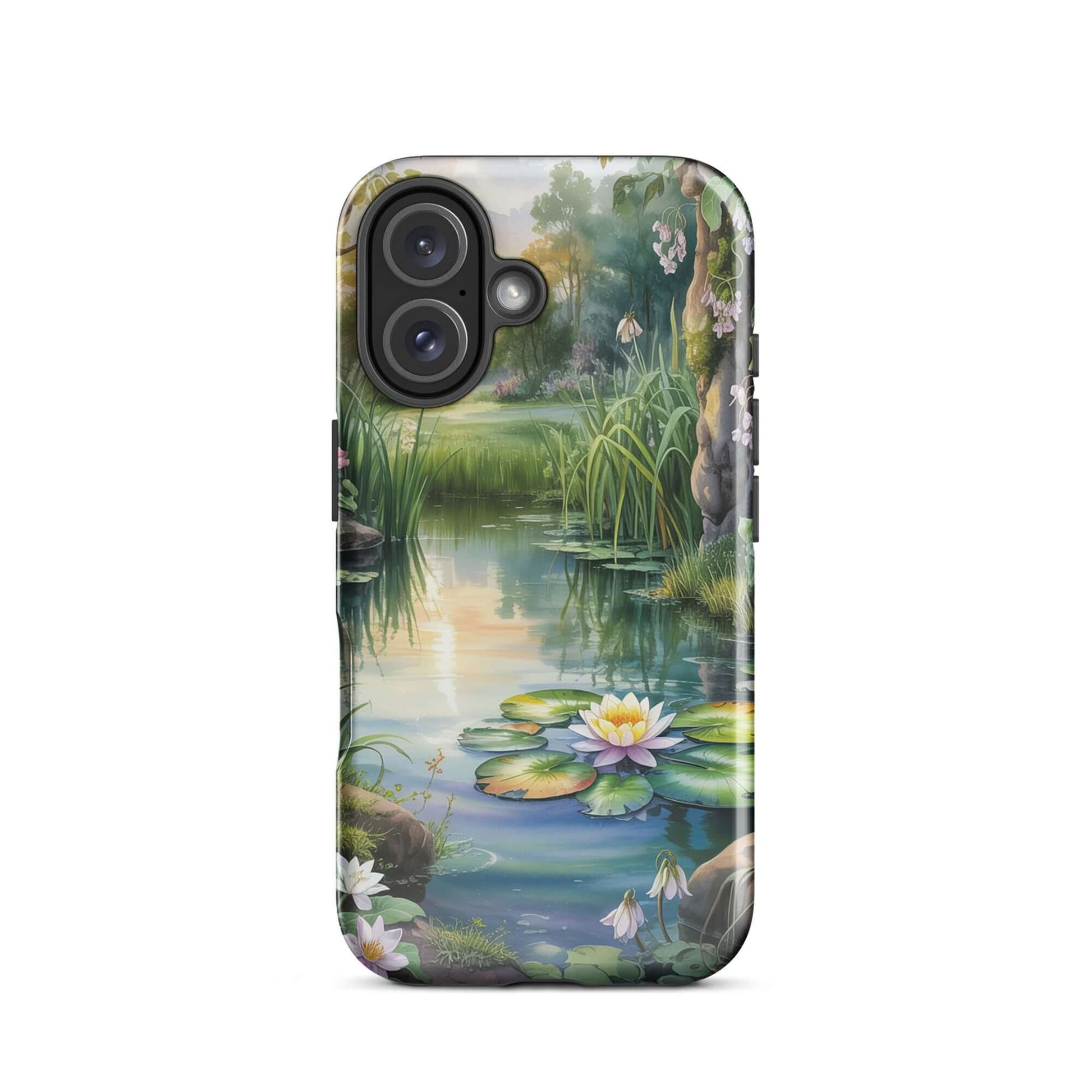 Phone Case for iPhone with enchanted pond design featuring lilies and greenery