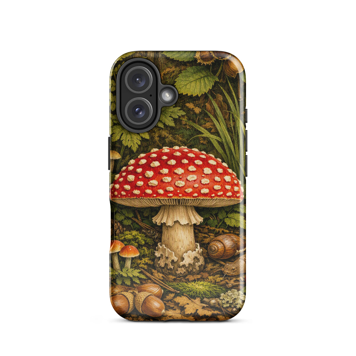 Phone Case featuring Amanita muscaria mushroom in lush forest design for iPhone