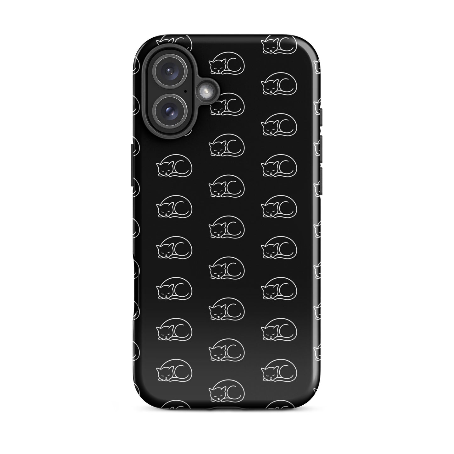 Phone case featuring a curled-up cat pattern, perfect for feline fans and providing stylish protection.