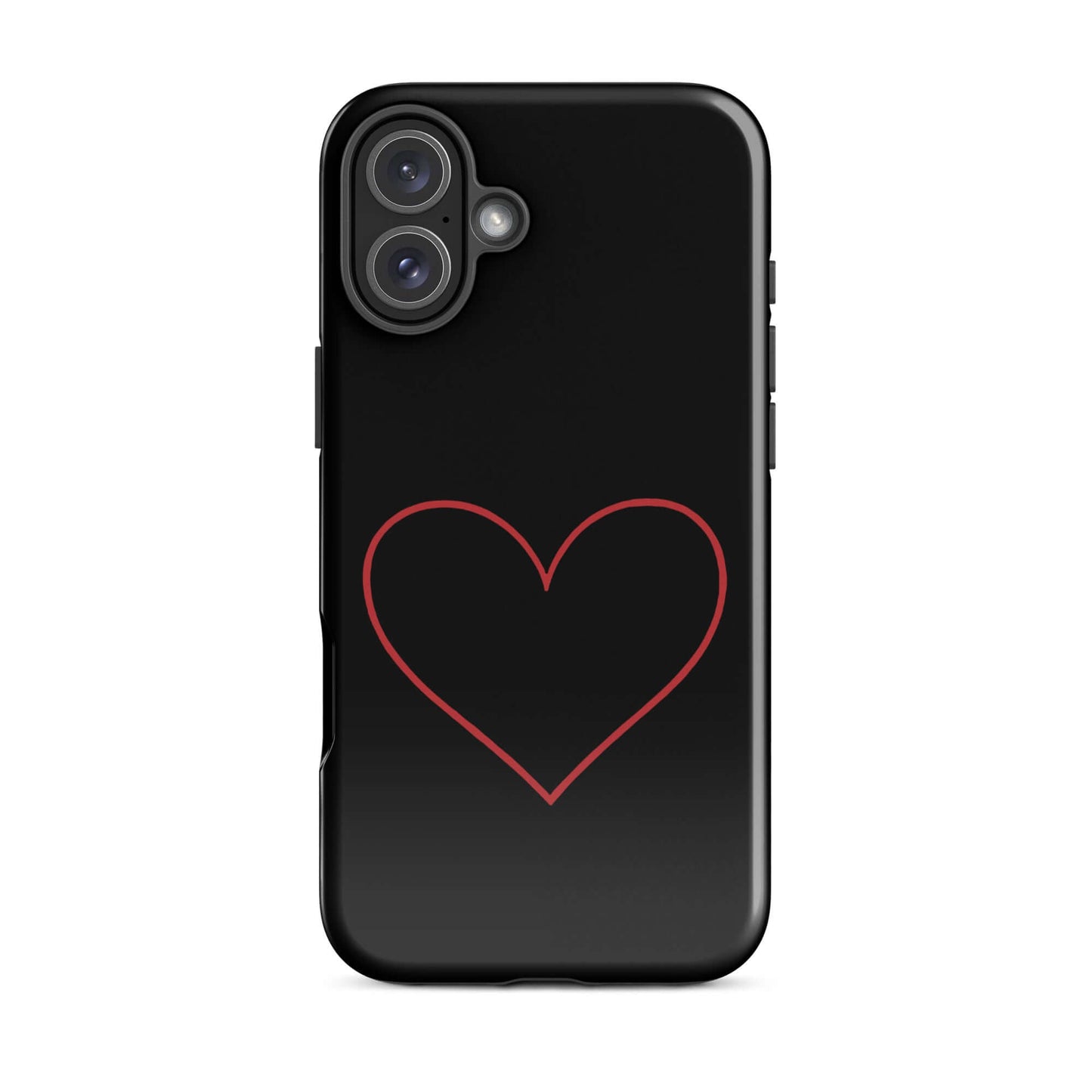 Phone Case for iPhone featuring a minimalist crimson heart design on a sleek black background.