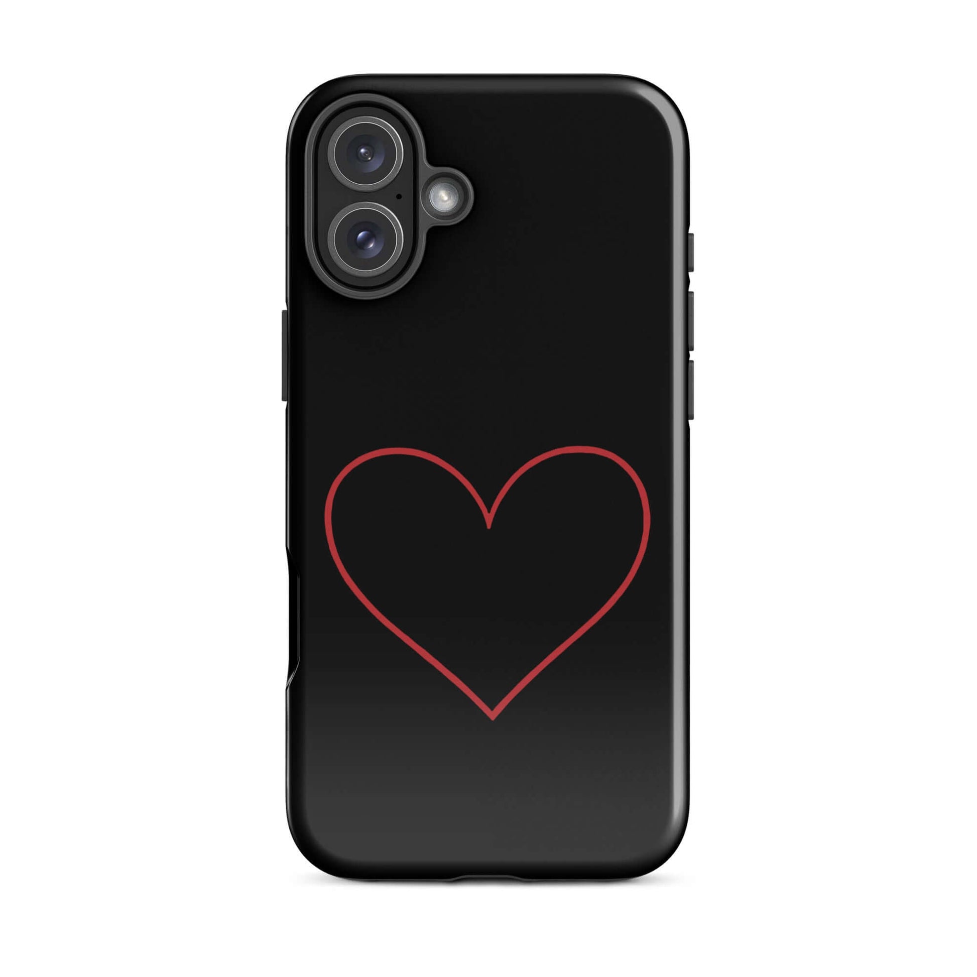 Phone Case for iPhone featuring a minimalist crimson heart design on a sleek black background.