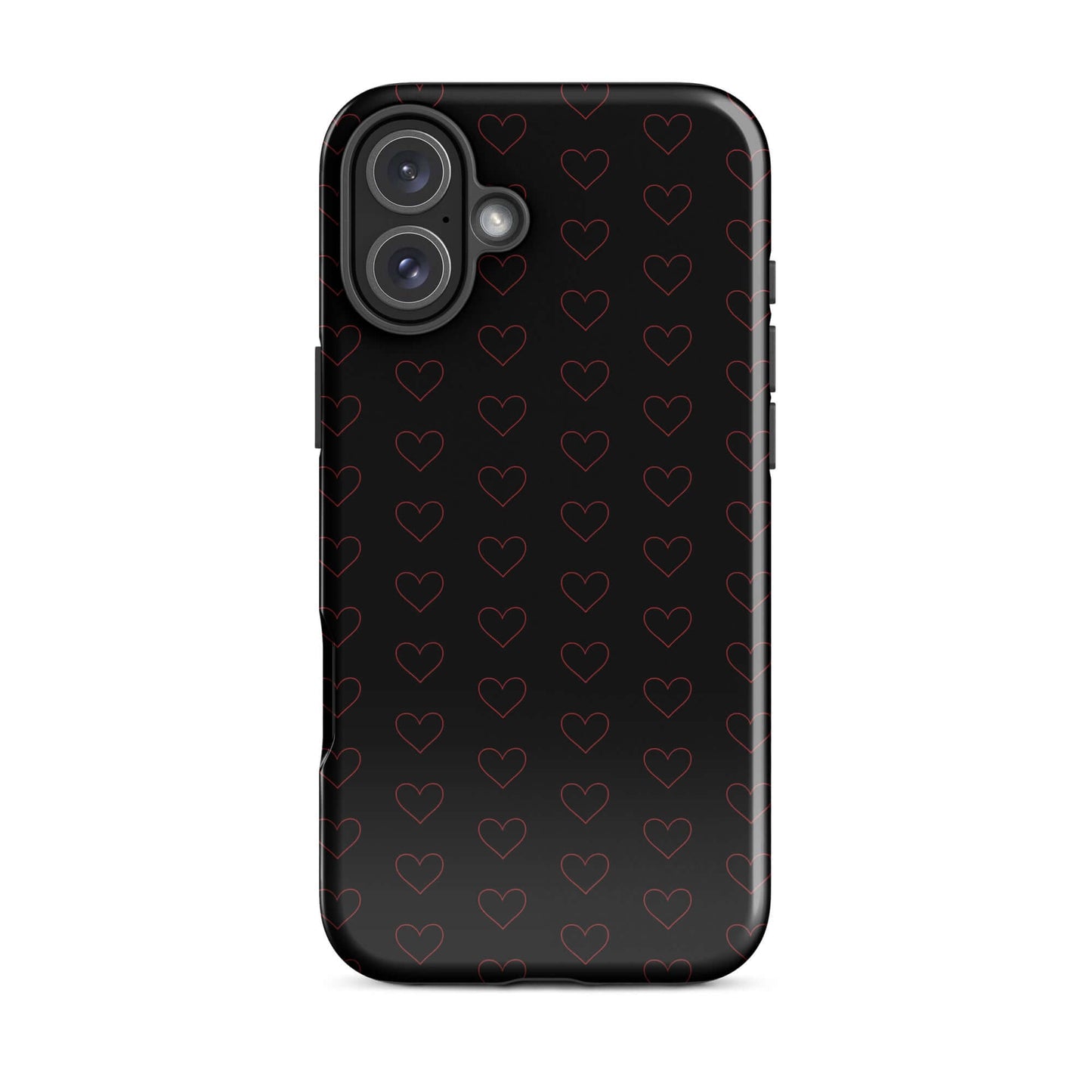 Phone Case for iPhone featuring a stylish crimson heart pattern on a sleek black background.