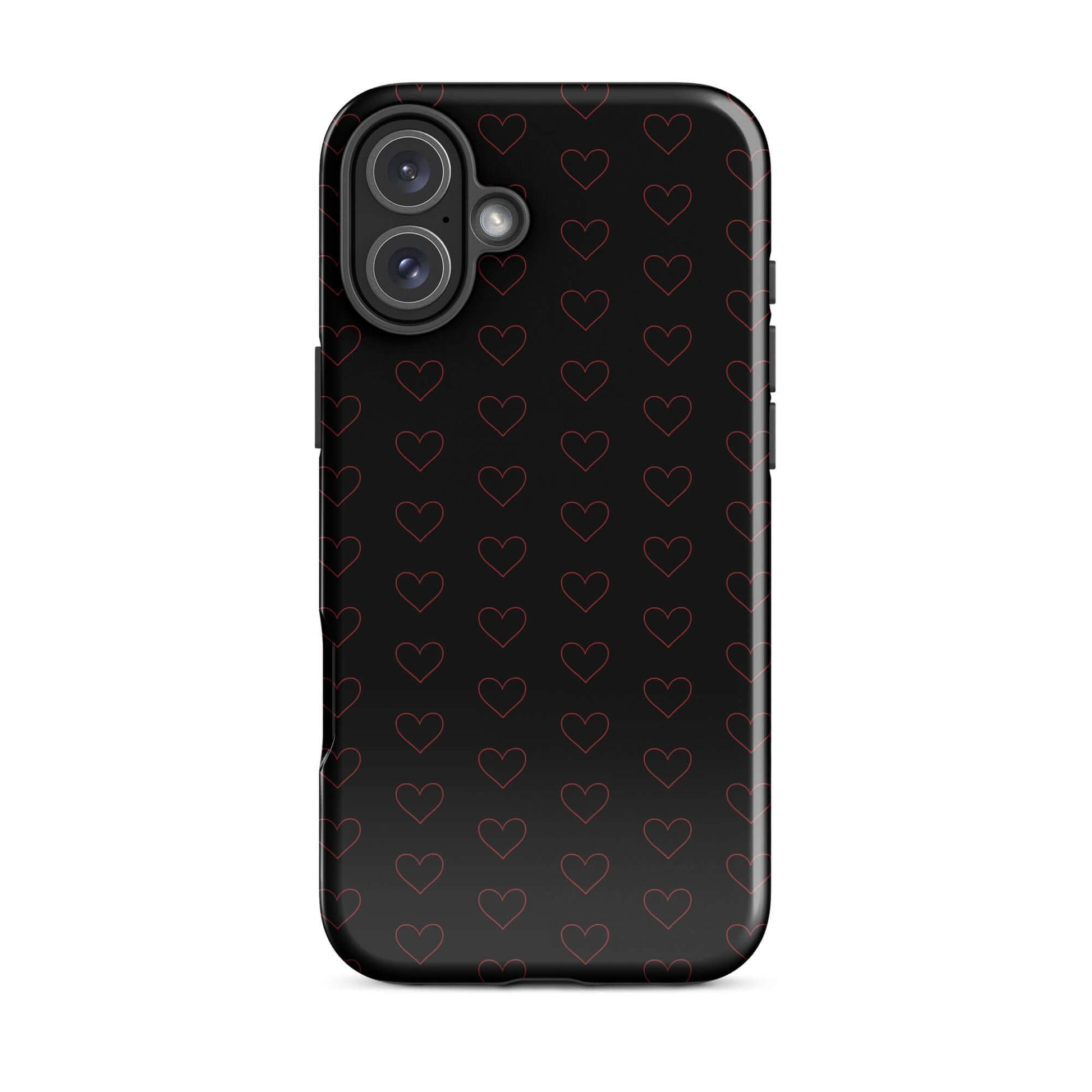 Phone Case for iPhone featuring a stylish crimson heart pattern on a sleek black background.