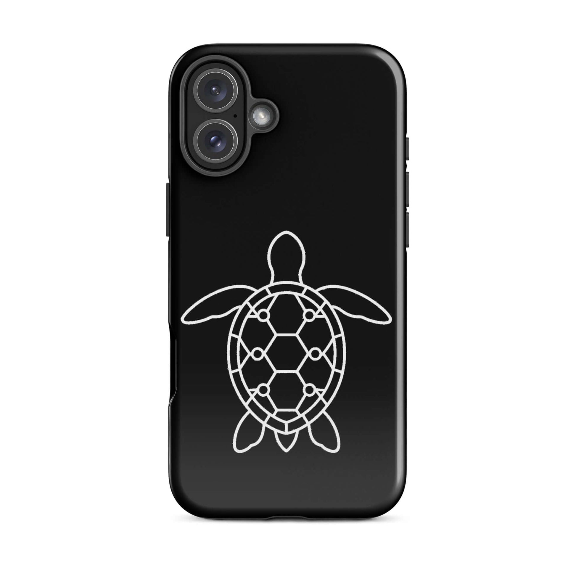 Phone case featuring a minimalist sea turtle silhouette with geometric shell pattern.