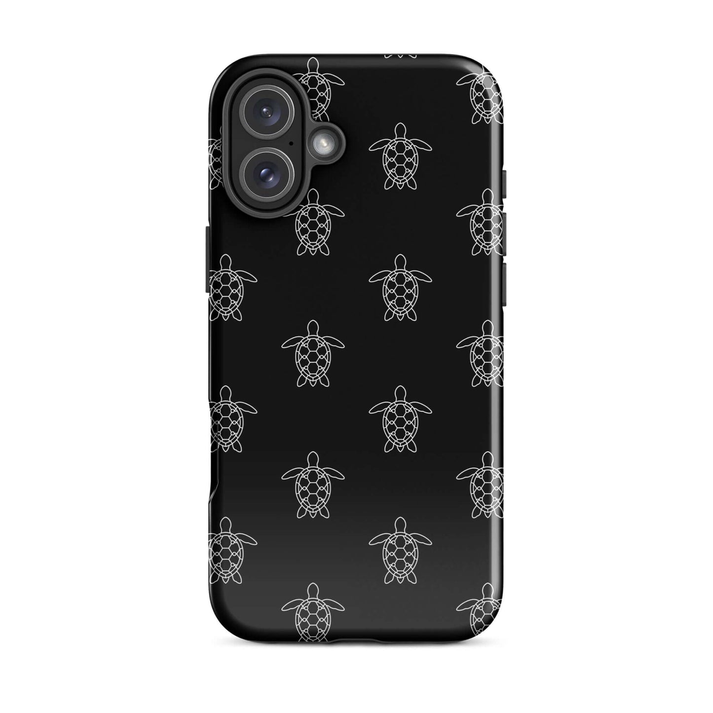 Phone Case featuring minimalist sea turtle pattern with clean vector lines on a black background.